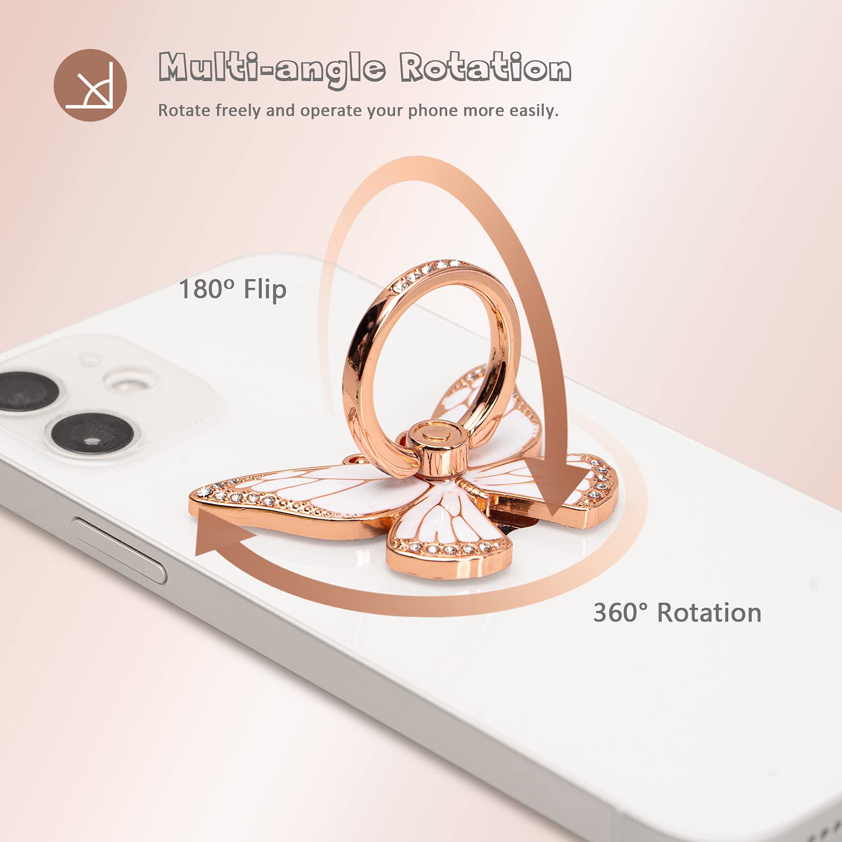 360° Rotating Metal Phone Ring Grip - Compatible with iPhone & Android for Secure One-Hand Use