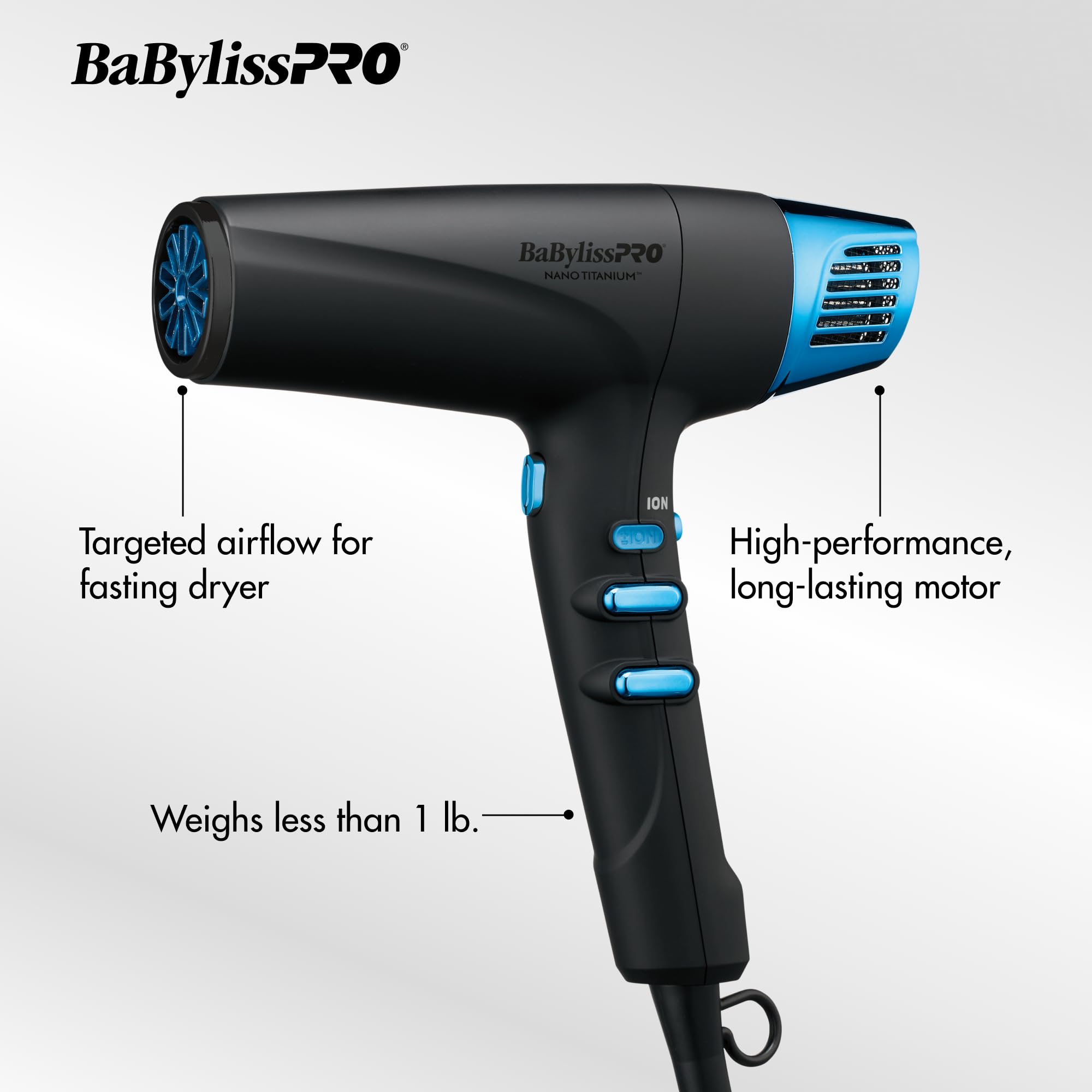 BabylissPRO Nano Titanium Hair Dryer - 1875W Professional Blow Dryer with Ionic Technology for Faster Drying & Less Frizz | Lightweight Salon Hair Dryer for Smooth, Shiny Hair at Home or Salon