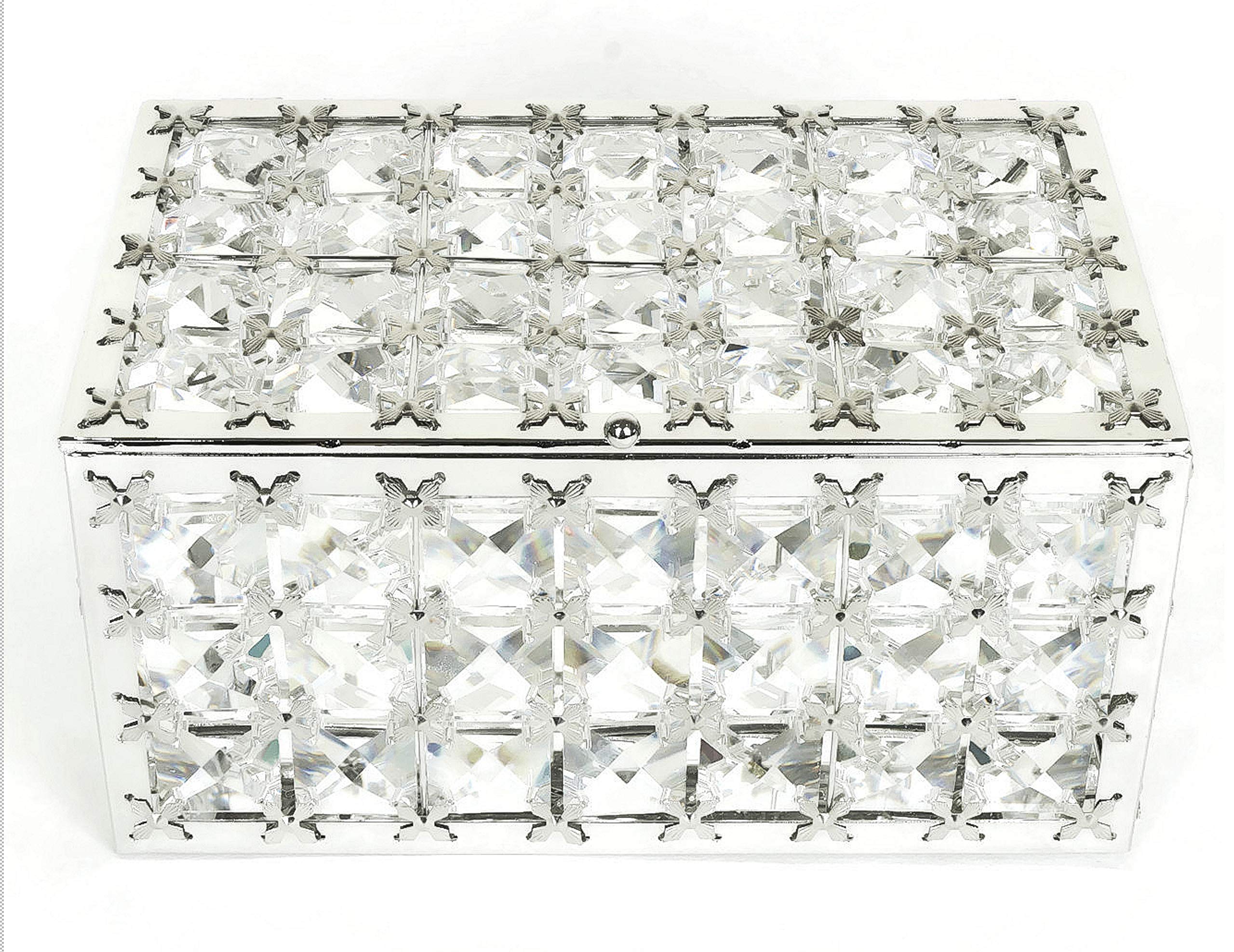 Elegant Silver Crystal Jewelry Box with Glass Interior - Perfect for Gift Giving, Wedding Favors & Jewelry Storage