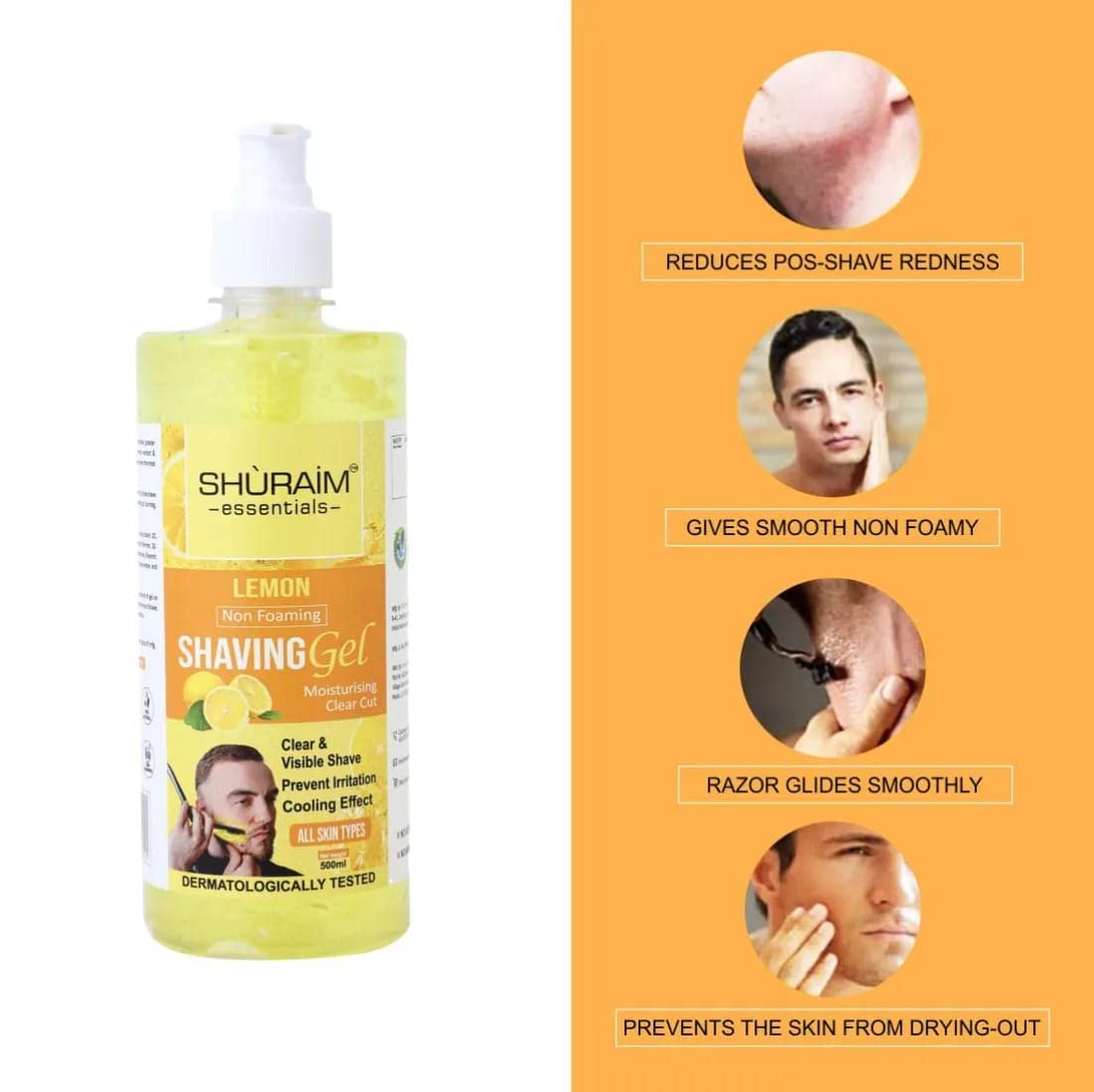 Shuraim Essentials Lemon Mint Shaving Gel - Non Foaming Clear Cut Professional Formula (1000ml) - Smooth Shave for Men, Sensitive Skin, Travel & Gym Use