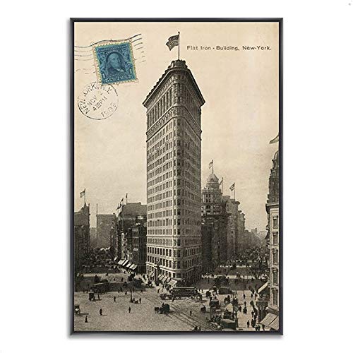 Tangletown Fine Art 22x32 Flat Iron 1909 by Wild Apple - Premium Canvas Wall Art Print, Multi-Color Vintage Landscape Painting - Perfect for Living Room, Bedroom & Office Decor