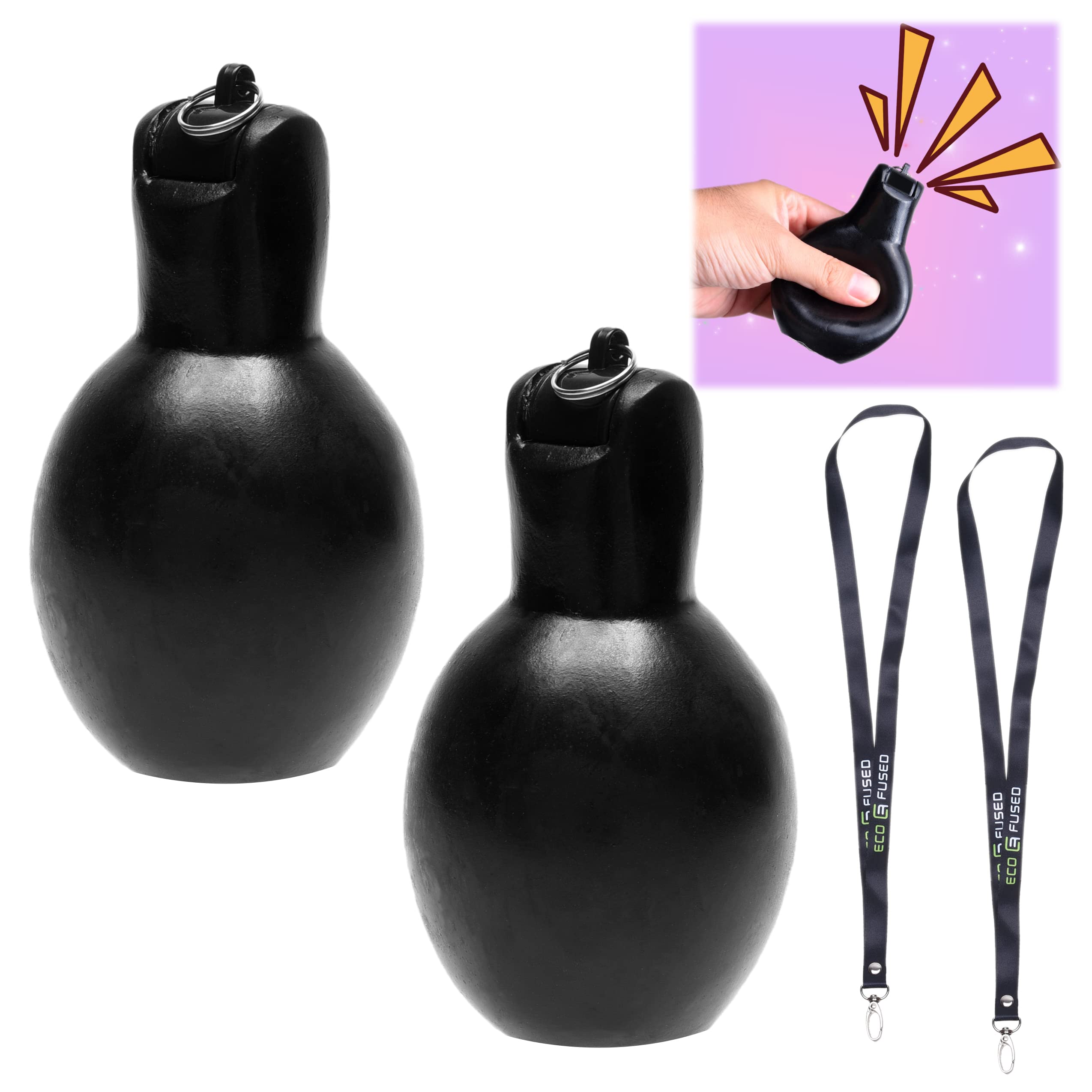 Eco-Fused 2X Hand Squeeze Whistles with Lanyards for Sports & Survival