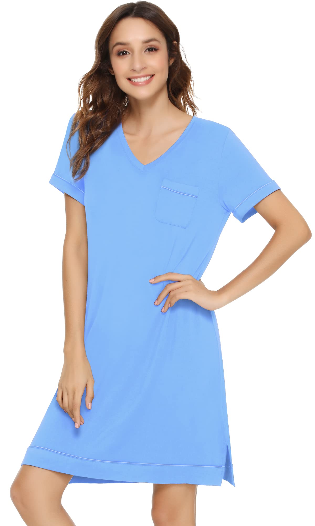 NACHILA Women's Soft Bamboo Nightgown - Lightweight Short Sleeve Sleep Shirt & Lounge Dress - Plus Size S-4X - Perfect for Sleeping, Relaxing at Home, and Summer Comfort