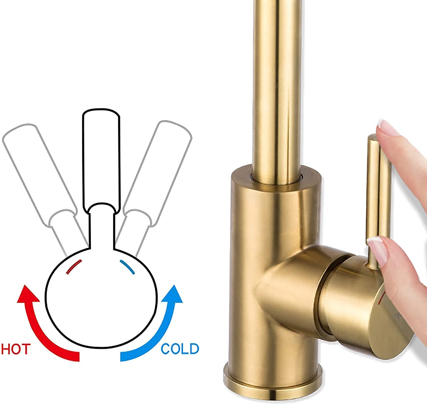 360° Rotating Brushed Gold Stainless Steel Kitchen Faucet - Hot & Cold Water Mixer Tap with Durable Surface for Modern Kitchen Sink | Perfect for Cooking, Washing Dishes & Food Prep