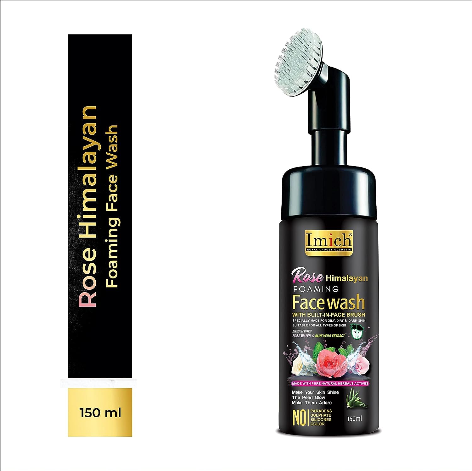 Himalayan Rose Foaming Face Wash with Built-In Brush - Gentle Cleanser for Sensitive Skin, Perfect for Daily Skincare Routine & Travel