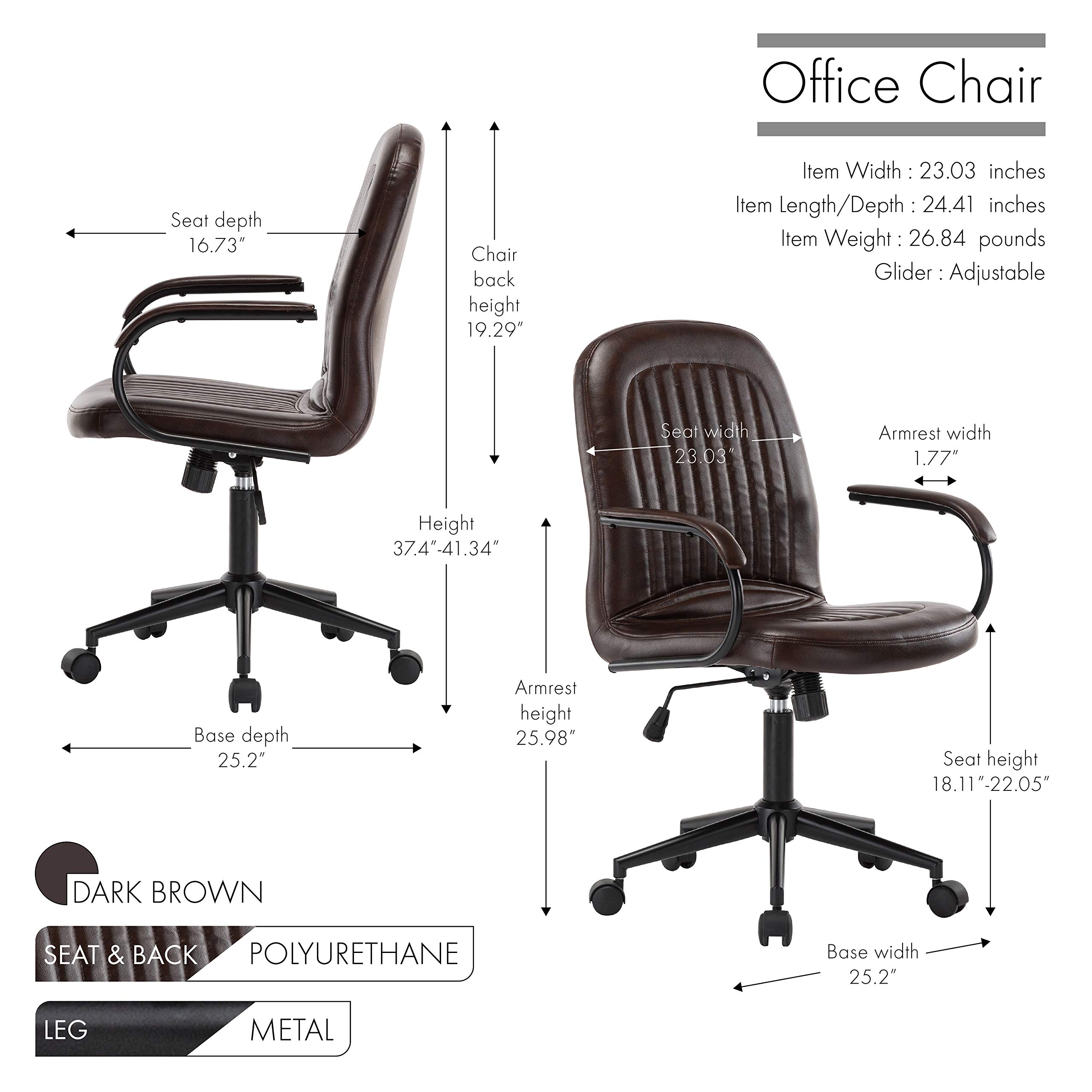 Porthos Home Kaper Swivel Office Chair - Mid Back Ergonomic Desk Chair with Adjustable Height, PU Leather Upholstery & Roller Casters - Perfect for Home Office, Small Studio & Workspace Comfort
