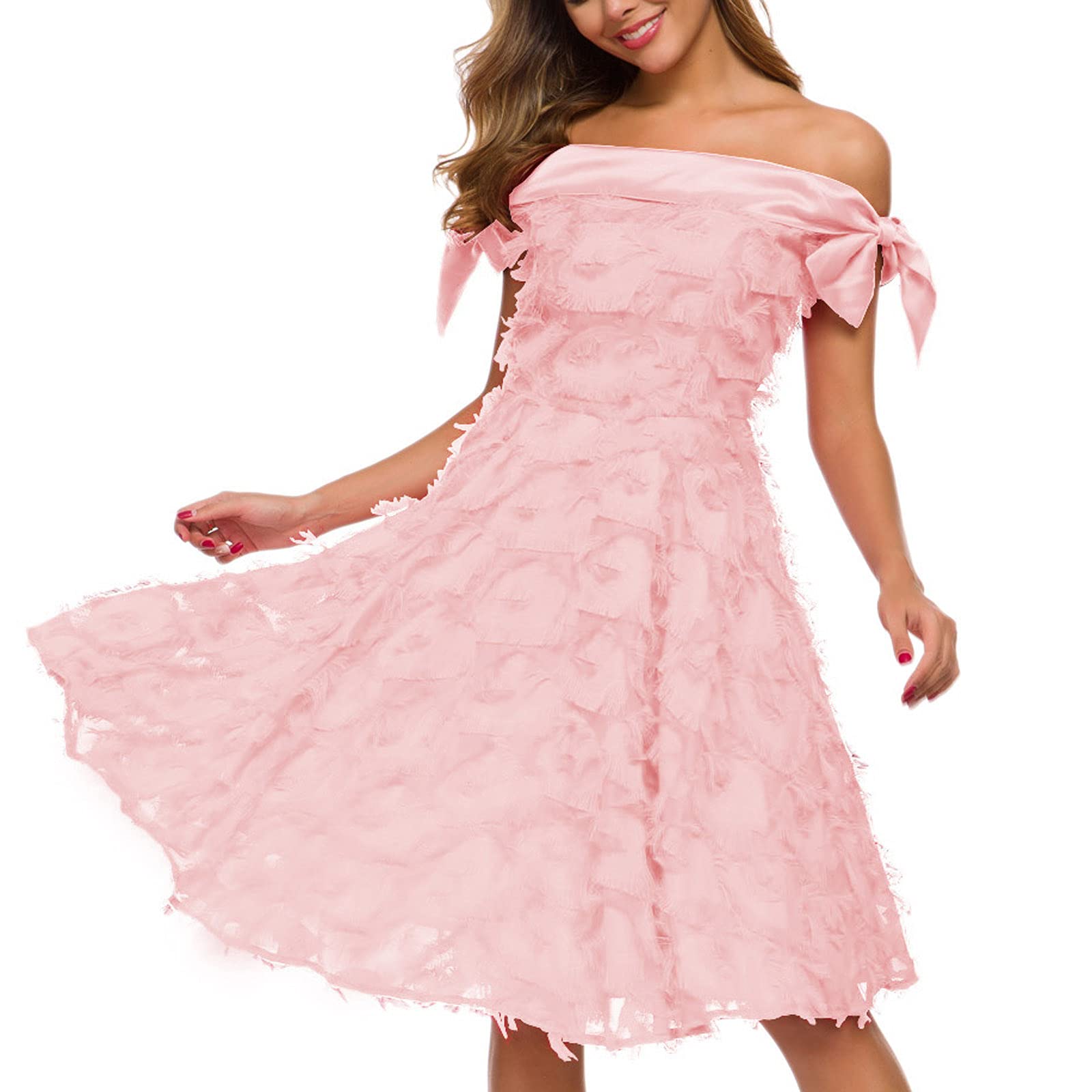 Sexy Off Shoulder Mini Dress for Women - Feather Pleated Cocktail Party Dress with Tassels | Perfect for Evening Events, Club Nights & Special Occasions