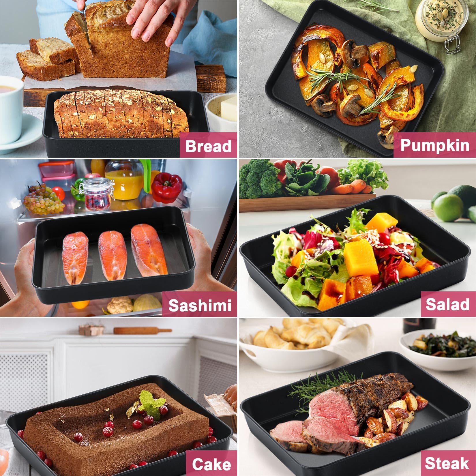**P&P CHEF Nonstick Small Lasagna Pan – 9.3 Inch Stainless Steel Deep Toaster Oven Pan Tray for Baking Brownies, Meats & Lasagna – Rectangular Bakeware for Oven, Heavy Duty & Easy Clean (2Pcs) – Perfect for Home Cooking, Parties & Meal Prep**