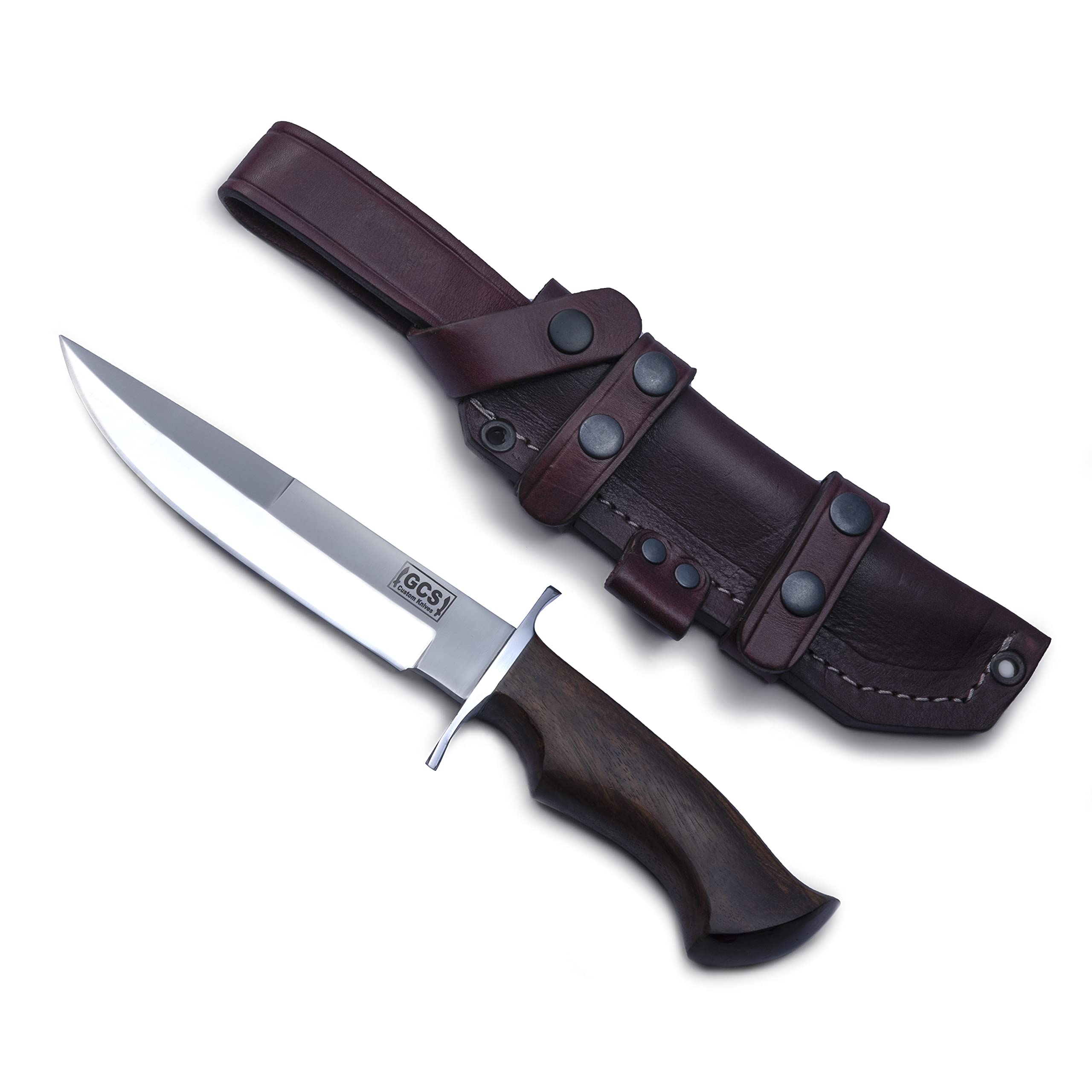 Premium GCS 280 D2 Steel Tactical Hunting Knife - Handmade Full Tang Bushcraft Knife with Wooden Handle & Leather Sheath - Perfect for Outdoor Survival, Camping, Hunting and Everyday Carry (EDC)