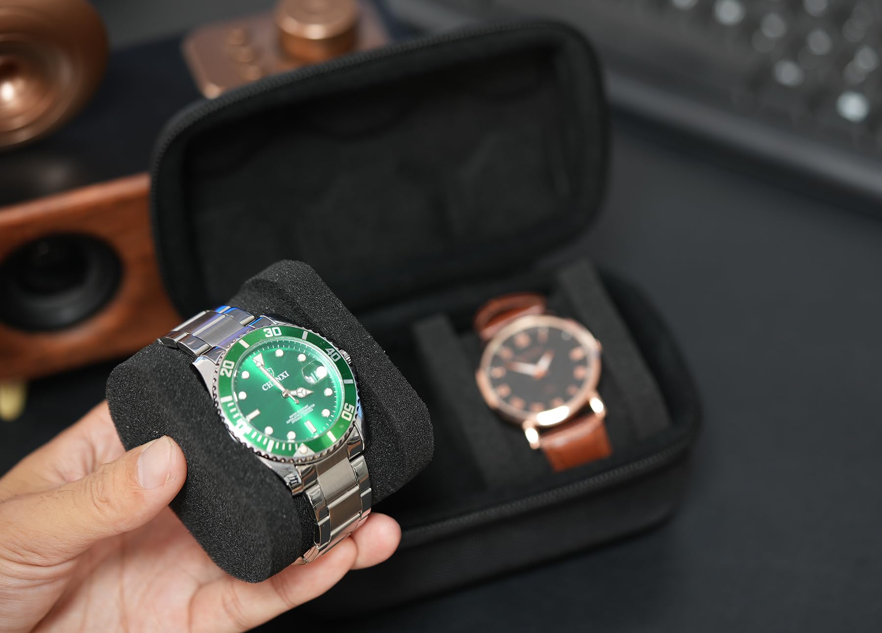 Premium Travel Watch Case for 2 Watches - Hard Protective Storage Box with Soft Pillow - Fits Most Watches Up to 60mm (2 Slot) - Ideal for Business Trips, Vacations & Luxury Watch Storage