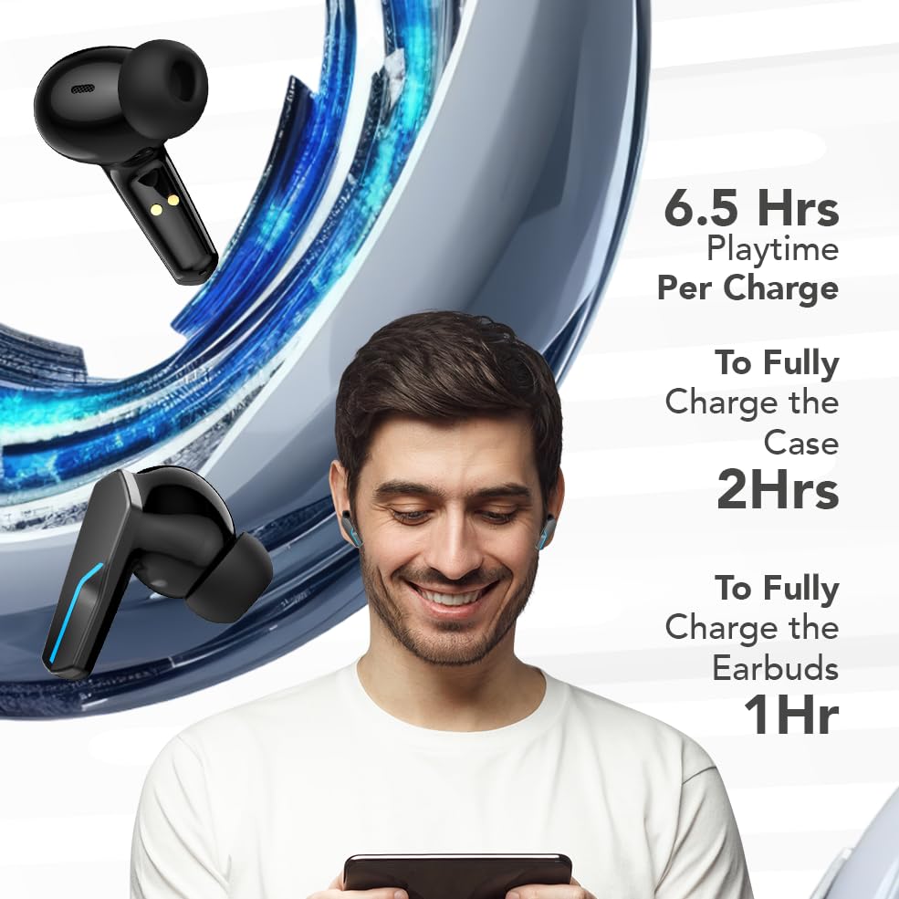 MyJoy Cool Wireless Gaming Earbuds with Active Noise Cancelling - Bluetooth 5.0 Headphones for Mobile Gaming, Workouts & Travel - Black | Perfect for Gamers, Commuters & Fitness Enthusiasts