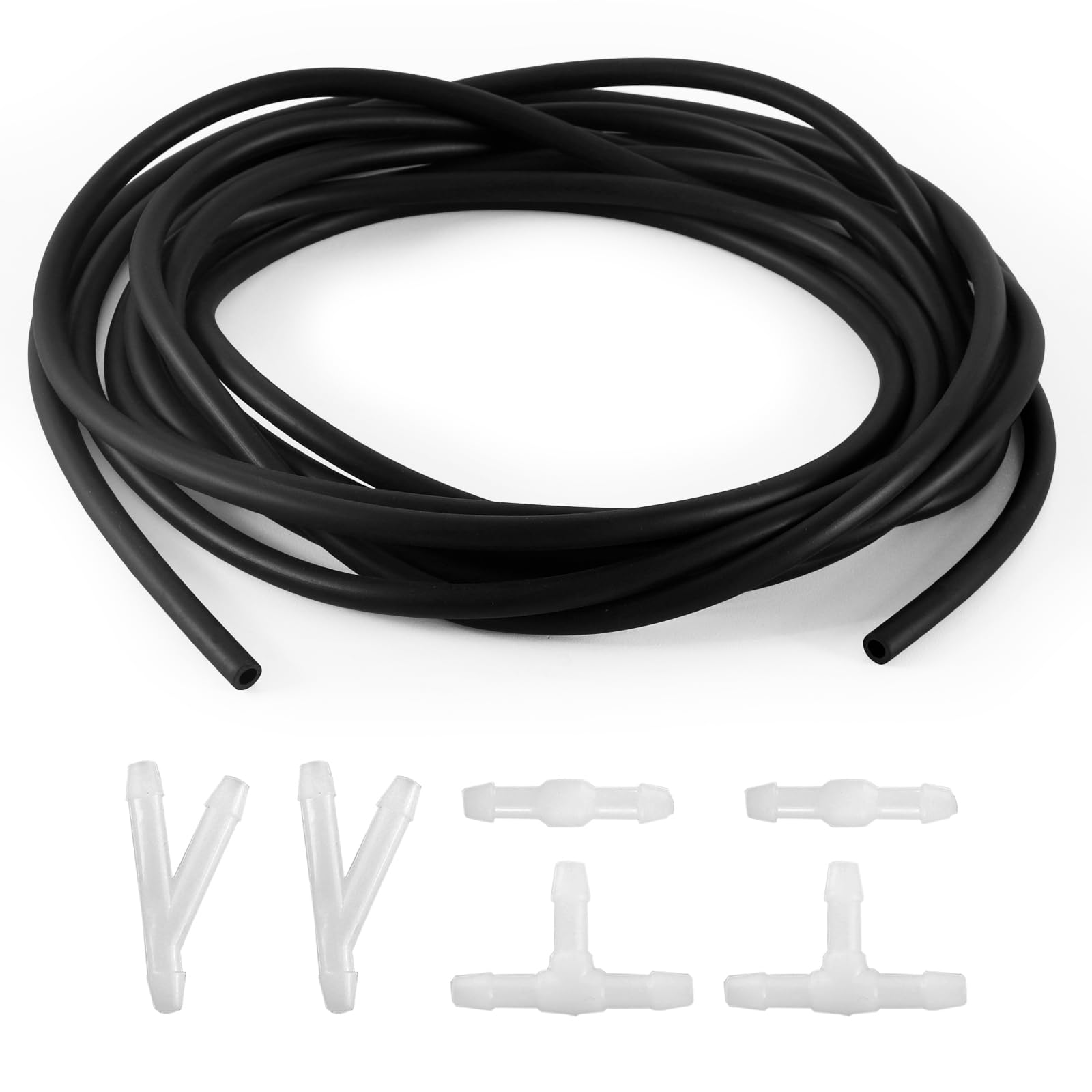 16.4FT 4mm High Temperature Silicone Vacuum Hose with 6pcs ABS Connectors - Automotive Replacement for Windshield Washer Fluid, Air Intake Systems & More - Durable & Flexible for DIY Car Repairs & Engine Maintenance