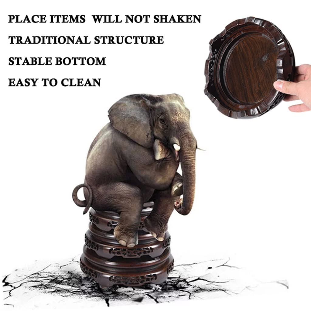 Handcrafted Wooden Round Base Vase Stand - Oriental Display Stand for Lamps, Teapots & Plants - Non-Rotatable Stable Home Decor (Brown, Size XS) | Perfect for Boho Home Decor, Tea Ceremonies & Shelf Displays