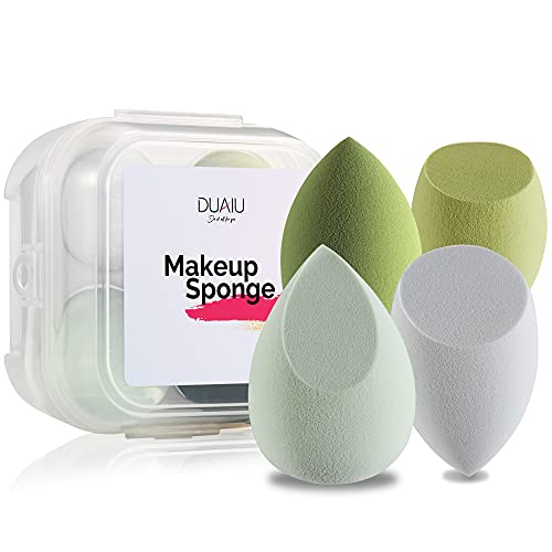 DUAIU Latex-Free Makeup Sponge Set - 4 Pack Beauty Blending Sponges for Foundation & Concealer with Storage Box (Avocado Green) | Perfect for Professional Makeup Artists & Everyday Beauty Routine