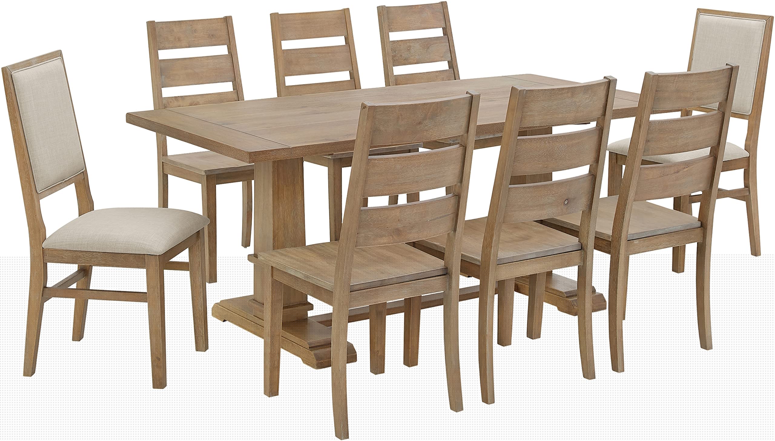 Modern Farmhouse Dining Table Set for 8 - 9-Piece Rustic Brown/Creme Dining Room Furniture with 6 Ladderback & 2 Upholstered Chairs | Perfect for Family Gatherings, Dinner Parties & Farmhouse-Style Home Decor