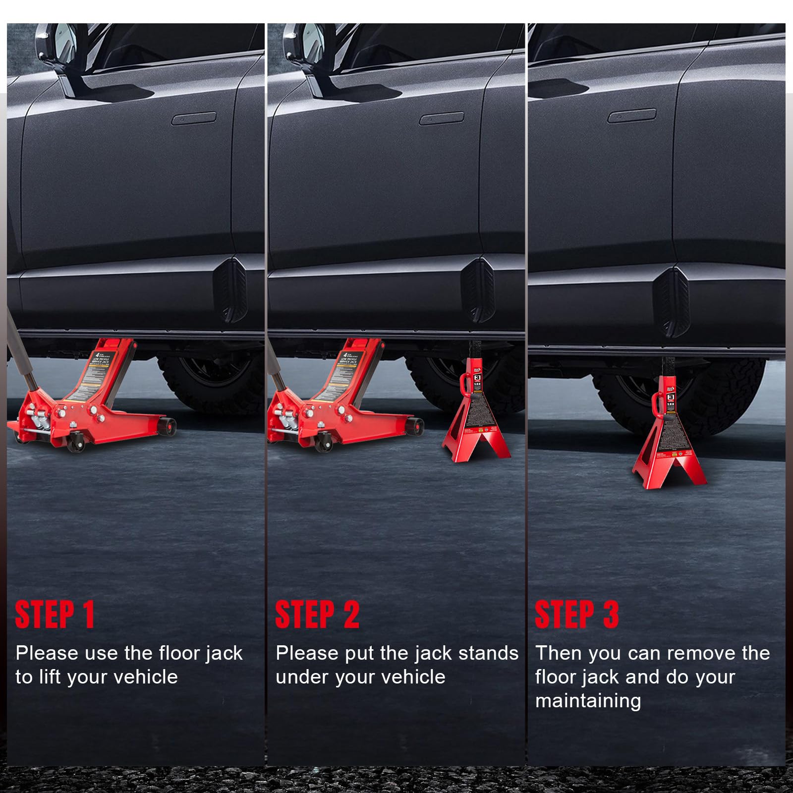 BIG RED Torin 3 Ton Heavy Duty Steel Jack Stands - Pair (2 Pack) for Cars, Trucks, SUVs & Trailers - Red Safety Stands for Vehicle Maintenance & Repair