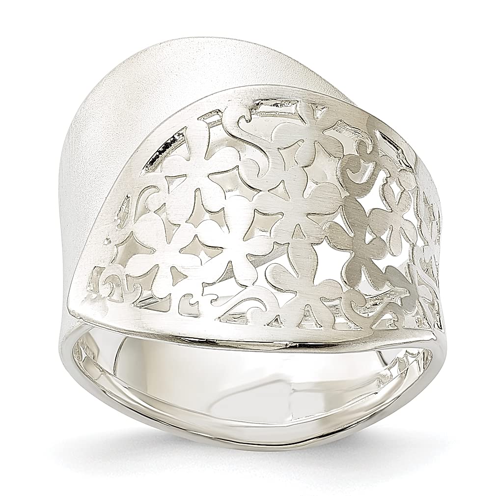 925 Sterling Silver Flower Design Band Ring - Leaf Pattern Fine Jewelry for Women - Elegant Gift for Her - Perfect for Weddings, Anniversaries & Special Occasions
