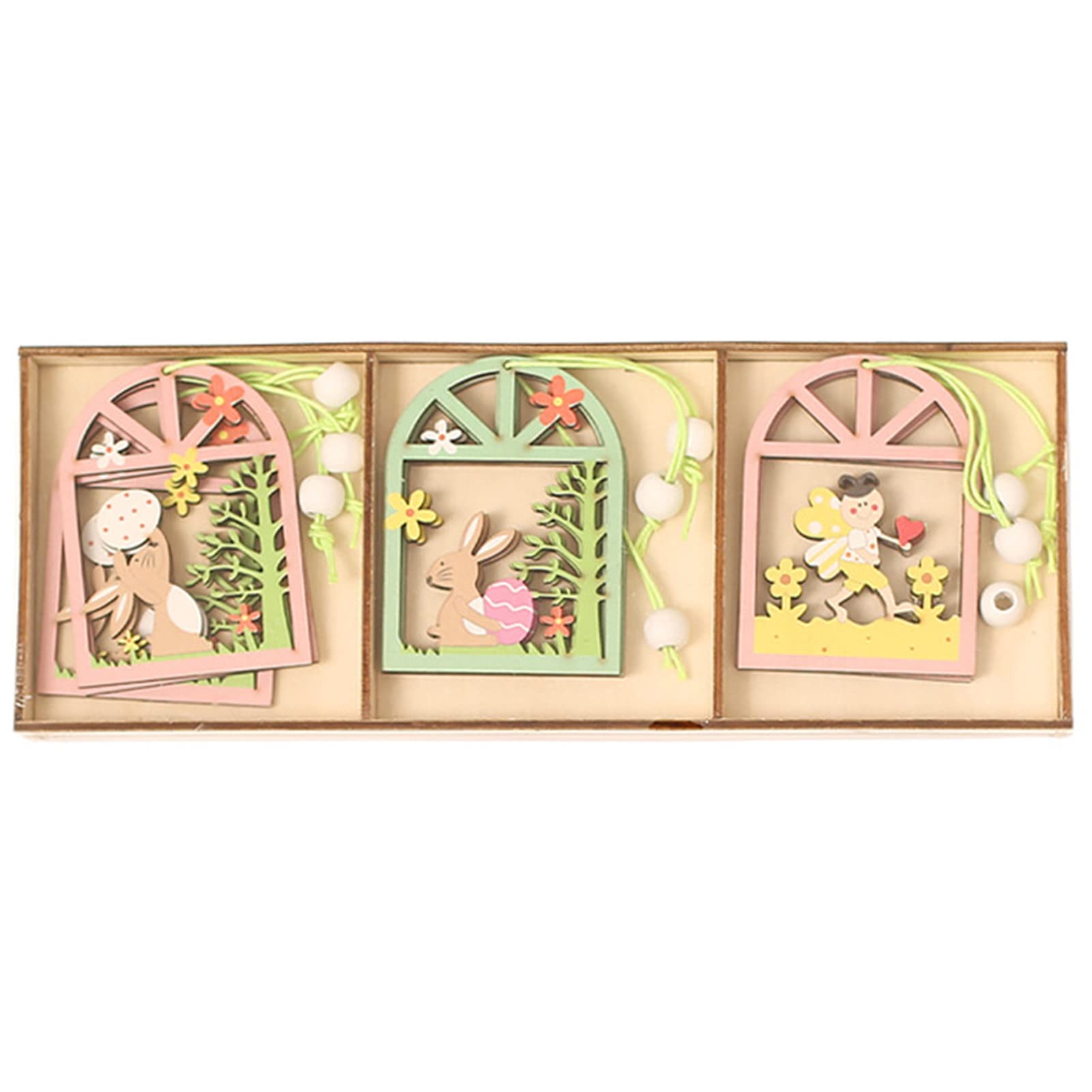 9Pcs Easter Wooden Animal Pendant Decorations - Cute Cartoon Easter Ornaments for Party, Home & Shop Decor - Easter Bunny, Chick & Egg Designs for Easter Festival Supplies