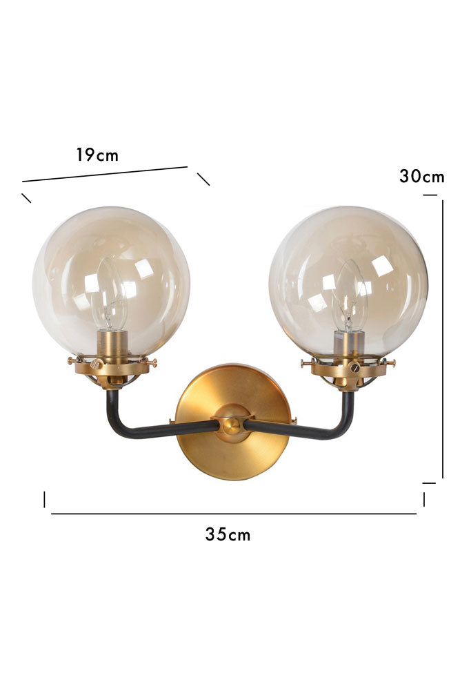 Double Globe Smoked Glass Wall Sconce - Modern Matte Black Outdoor Lighting Fixture for Porch, Patio, and Entryway