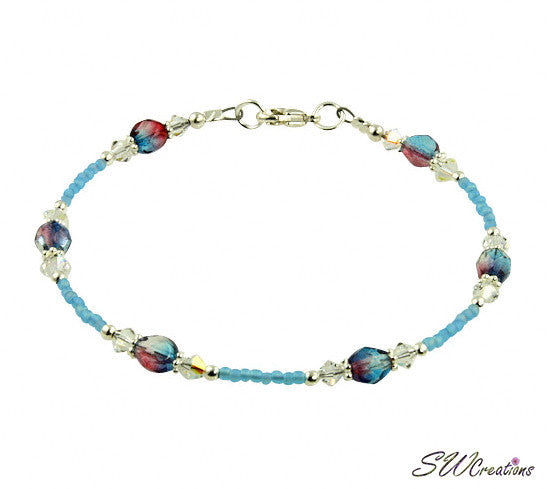 Aqua Pink Swirls Crystal Beaded Anklet - Elegant Adjustable Ankle Bracelet for Women | Perfect for Beach, Summer Outfits & Boho Fashion Accessories