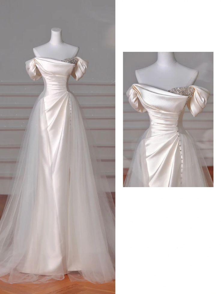 Elegant Off The Shoulder Satin Beaded Mermaid Evening Dress J6728 - Perfect for Prom, Wedding Guest & Formal Events