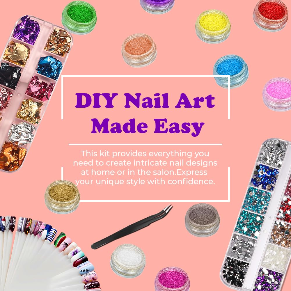 121 Pcs Professional Nail Art Kit with Acrylic Nail Brushes, Foils, Rhinestones & Glitter Powder - Complete DIY Manicure Set for Salon-Quality Nails at Home | Perfect for Nail Artists, Beginners & DIY Enthusiasts
