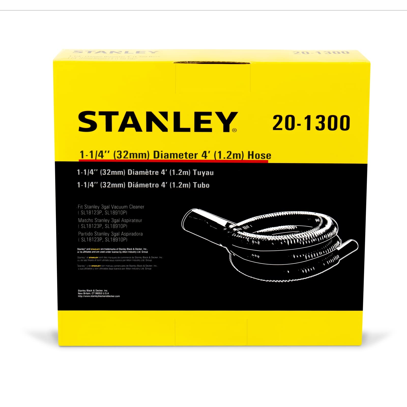 Stanley 20-1300 4-Foot Wet/Dry Vacuum Hose - Heavy Duty Black Replacement Hose for Shop Vacs, Car Cleaning & Home Improvement Projects