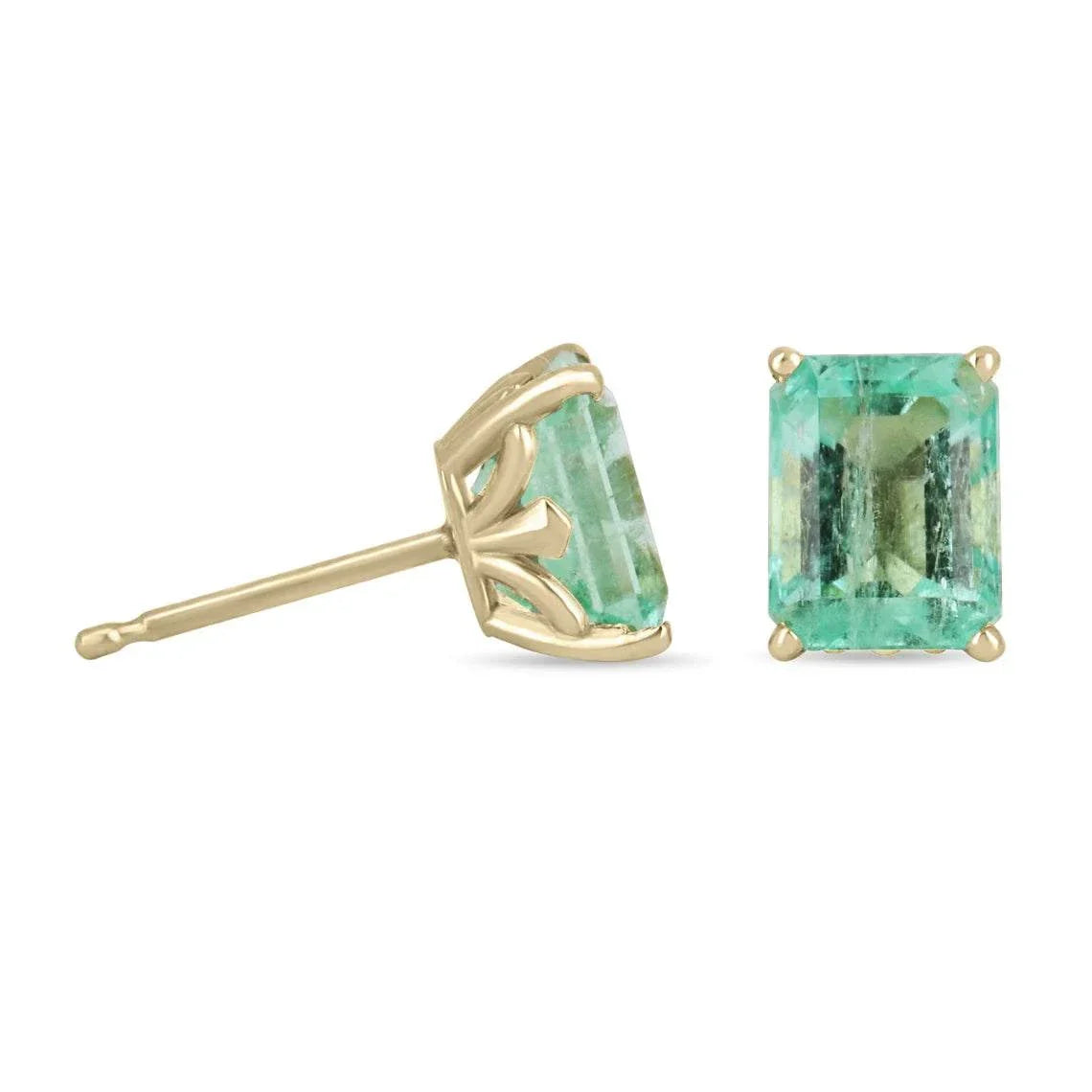 1.80tcw Elongated Emerald Cut Spring Green Fleur De Lis Stud Earrings in 14K Gold - Elegant Jewelry for Weddings, Parties & Special Occasions