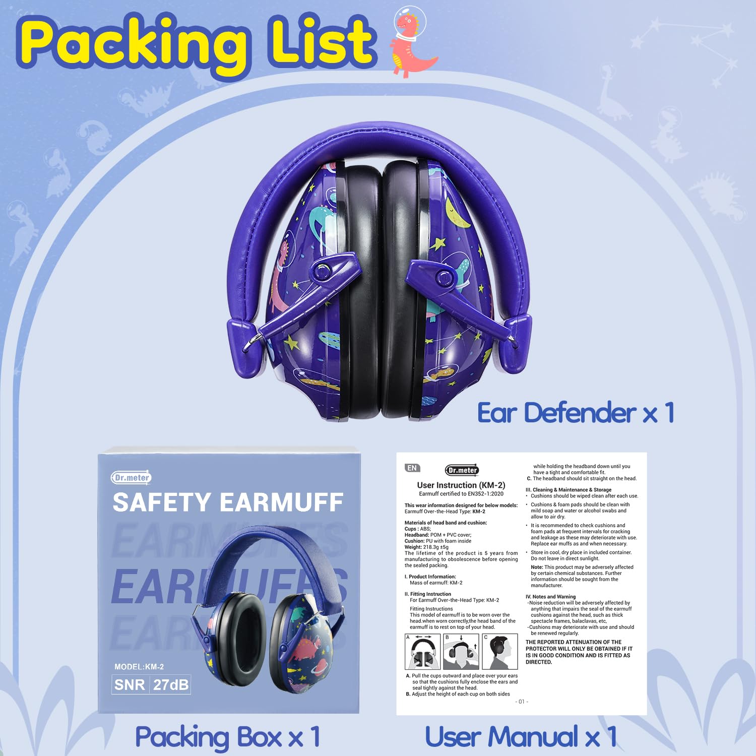 Dr.meter Noise Cancelling Headphones for Kids & Adults - Adjustable 27dB SNR Ear Protection for Studying, Travel & Events (Airplanes, Concerts, Fireworks, Football Games)