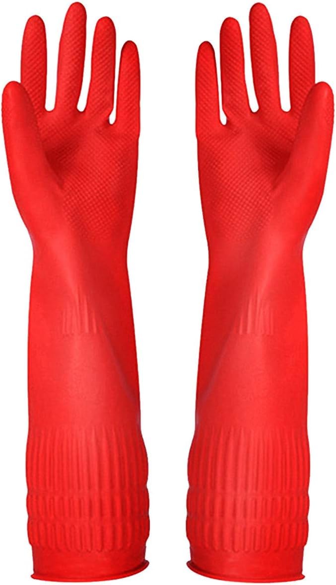 QTM Rubber Cleaning Gloves - Waterproof Reusable Dishwashing Gloves (1 Pair) - Perfect for Kitchen Cleaning, Dish Washing & Household Chores
