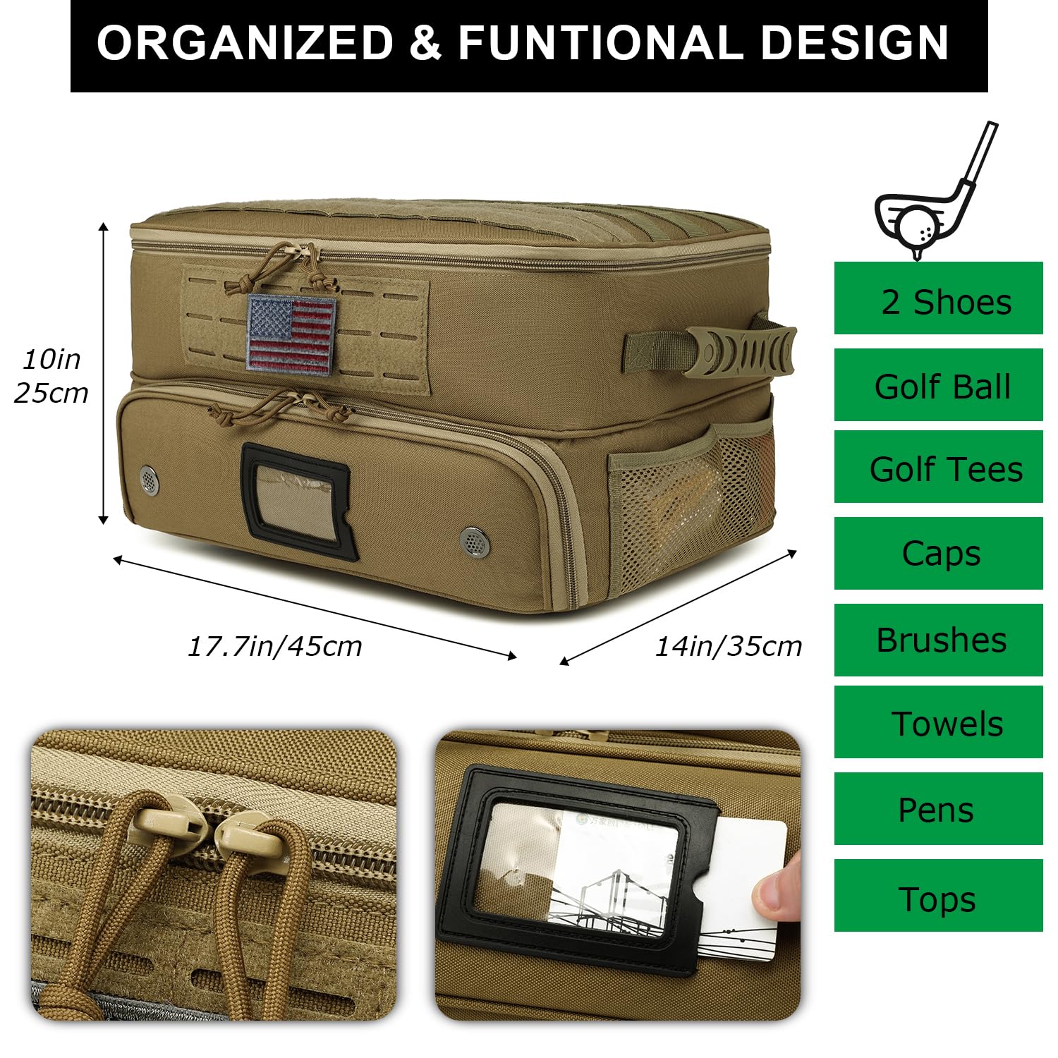 2 Layer Golf Trunk Organizer with Ventilated Shoe Compartments - Car Storage Organizer for Golf Balls, Clothes, Tees & Accessories - Perfect for Golfers to Keep Gear Organized On and Off the Course
