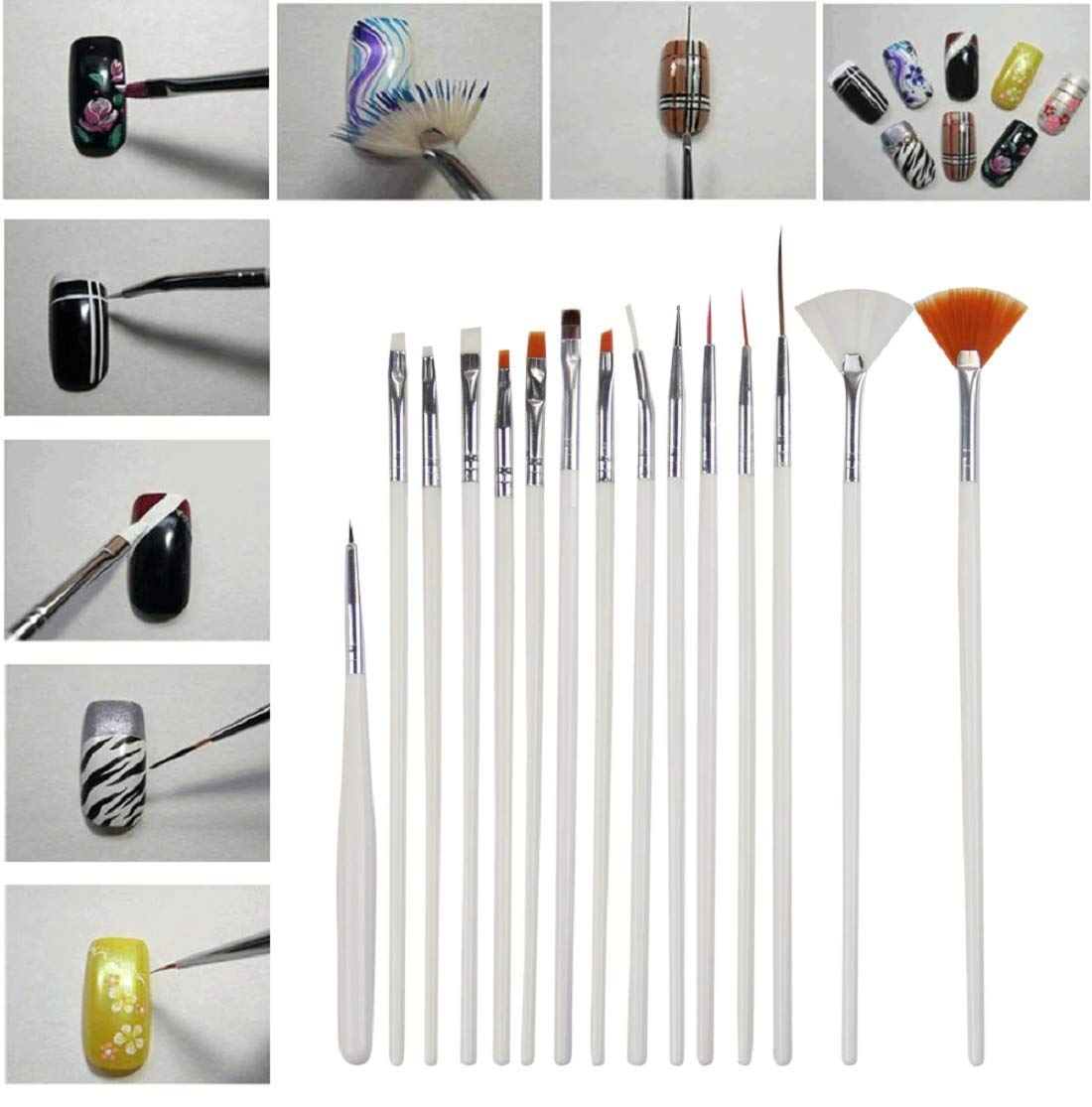 Professional Nail Art Brushes Set - 15PCS Acrylic Nail Painting Tools for Nail Design, Drawing & Polish | Perfect for Salon, Home Manicure & DIY Nail Art | Includes Fine Tip Brush & Detail Pen