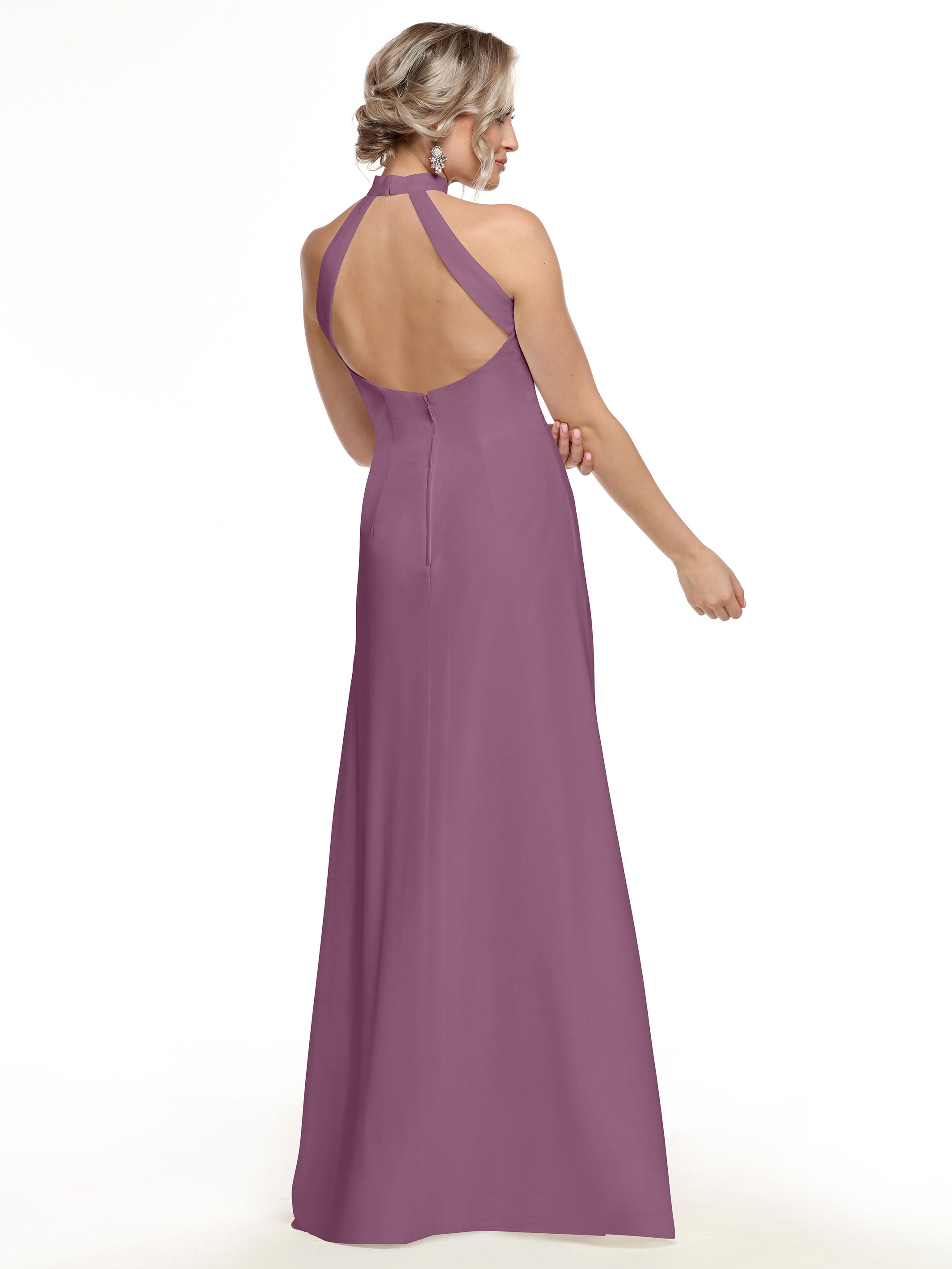 Elegant 80138 Chiffon A-Line Bridesmaid Dress with Keyhole Halter Neckline - Perfect for Weddings, Formal Events & Special Occasions