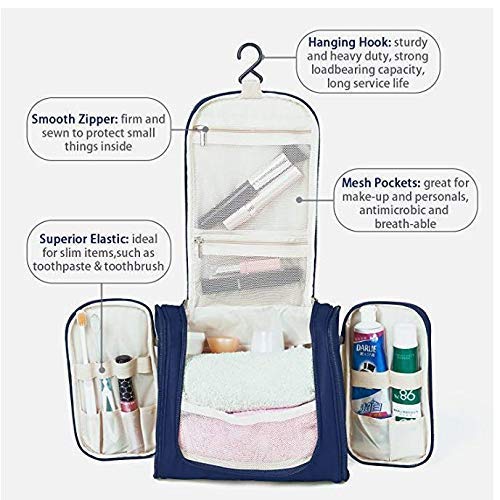Aepigo Waterproof Cosmetic Bag for Women - Travel Toiletry Organizer, Makeup Pouch with Hook, Shower Wash Bag - Perfect for Gym, Vacation & Daily Use (Navy Blue)