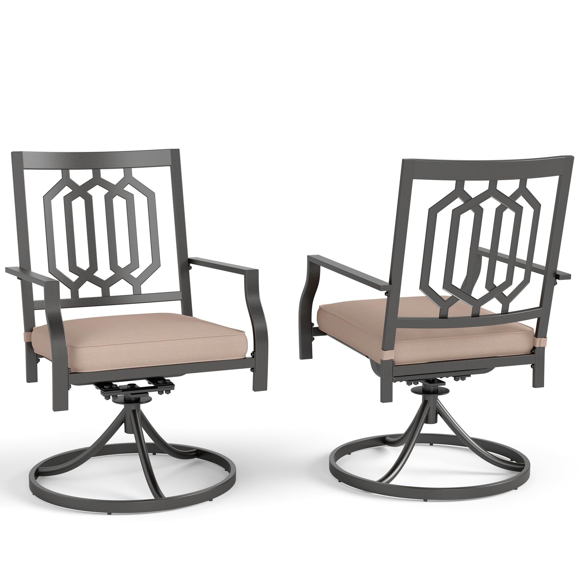 MFSTUDIO 2-Piece Outdoor Swivel Chair Set with Cushions - Durable Iron Metal Patio Dining Chairs for Garden, Backyard, Deck & Poolside Relaxation - Perfect for Outdoor Entertaining & Lounging