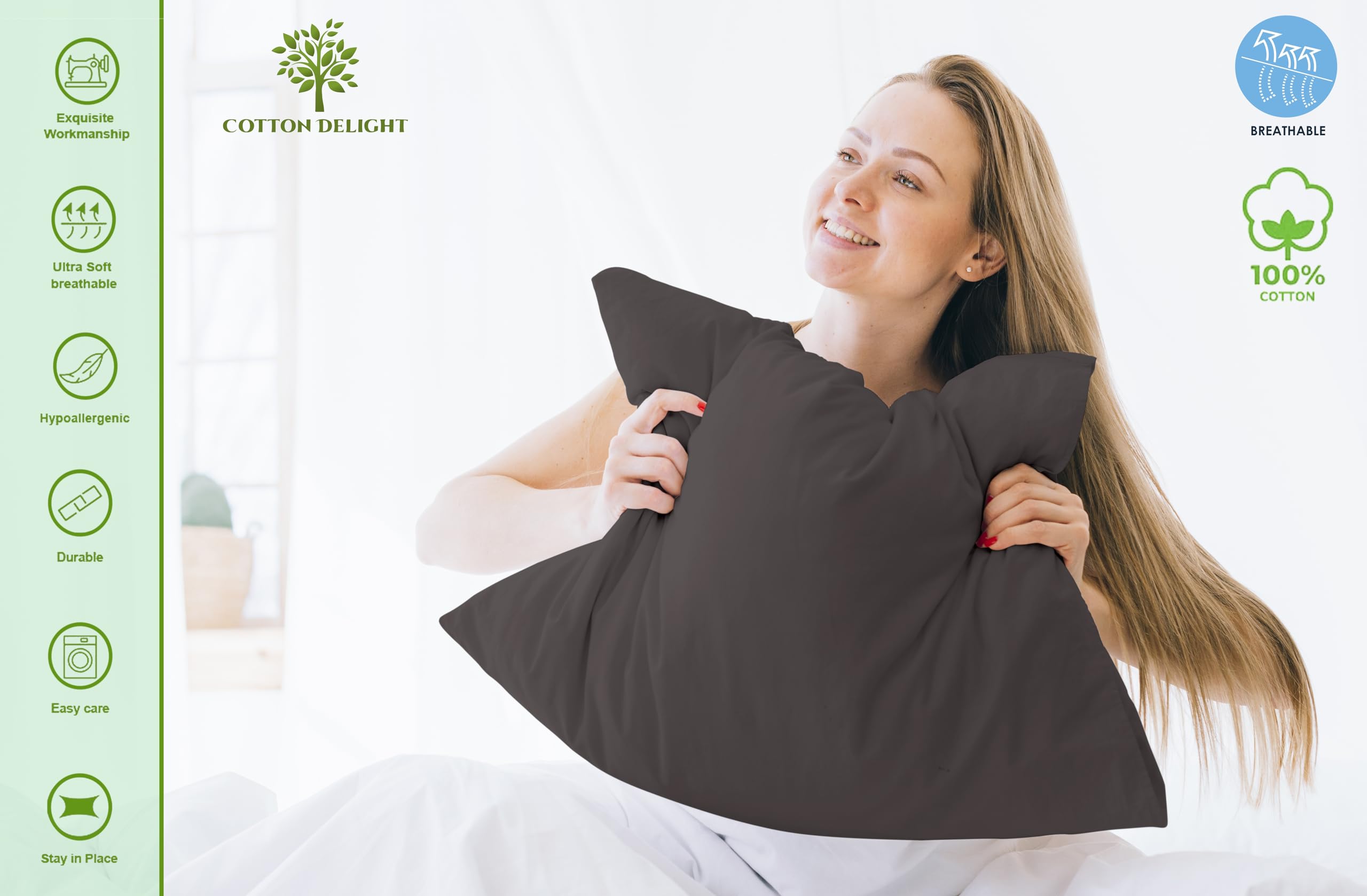 Premium 100% Natural Cotton Pillowcases Set of 2 - 600 Thread Count, Soft Grey Standard Size (20x26 Inches) for Ultimate Comfort - Perfect for Bedroom, Guest Room, and Hotel Use