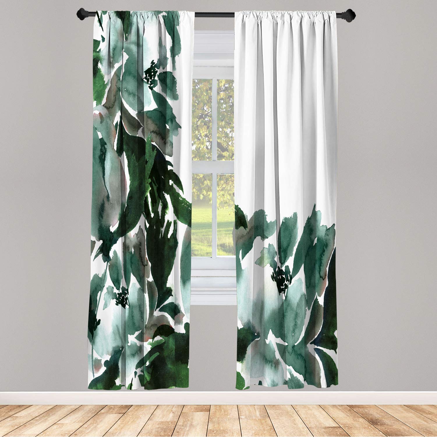 Ambesonne Floral Window Curtains - Watercolor Peonies Print Lightweight Decorative 2-Panel Set with Rod Pocket, 28