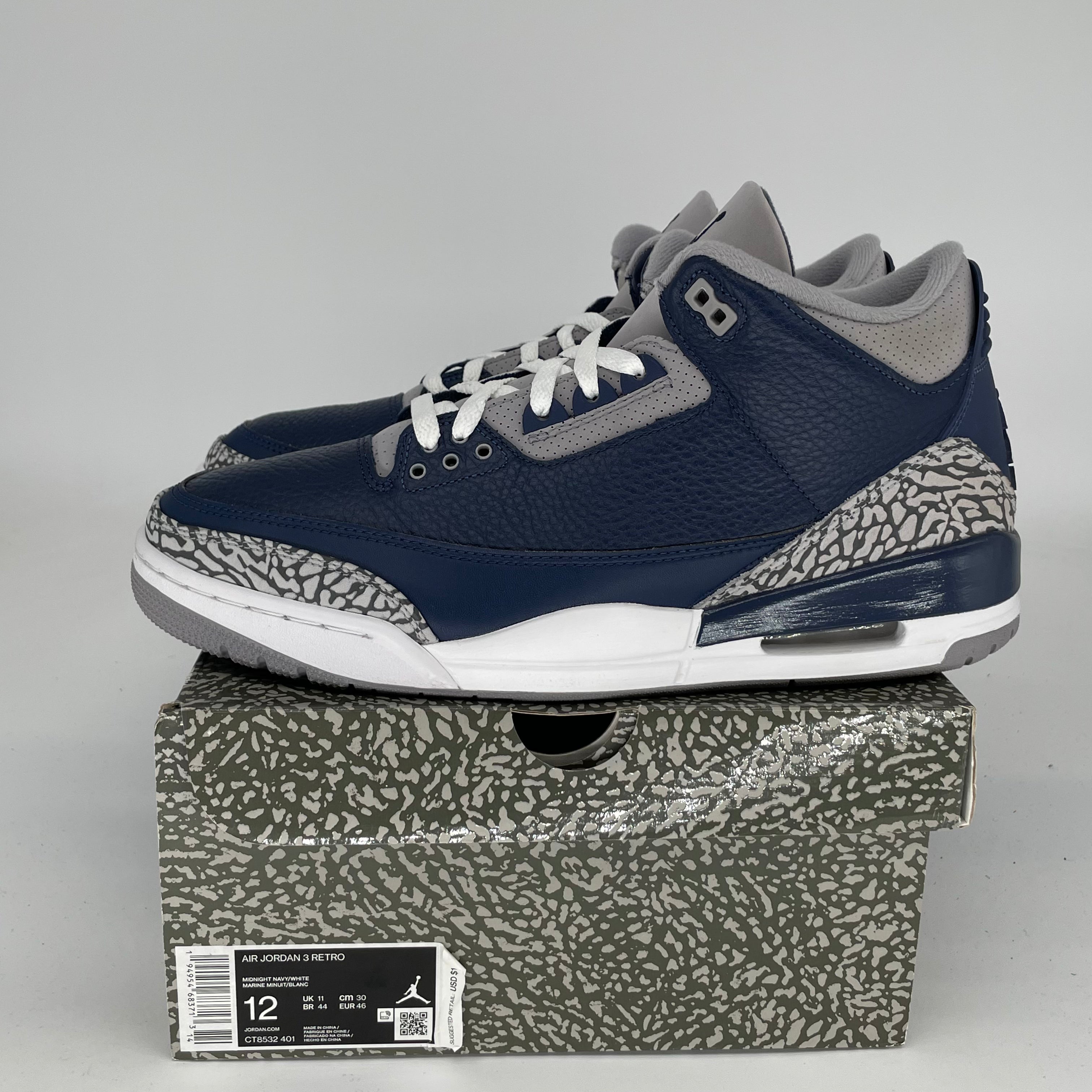 AIR JORDAN 3 GEORGETOWN Basketball Shoes Men's Size 12 - Retro Style Sneakers CT8532-401 for Streetwear & Casual Outfits