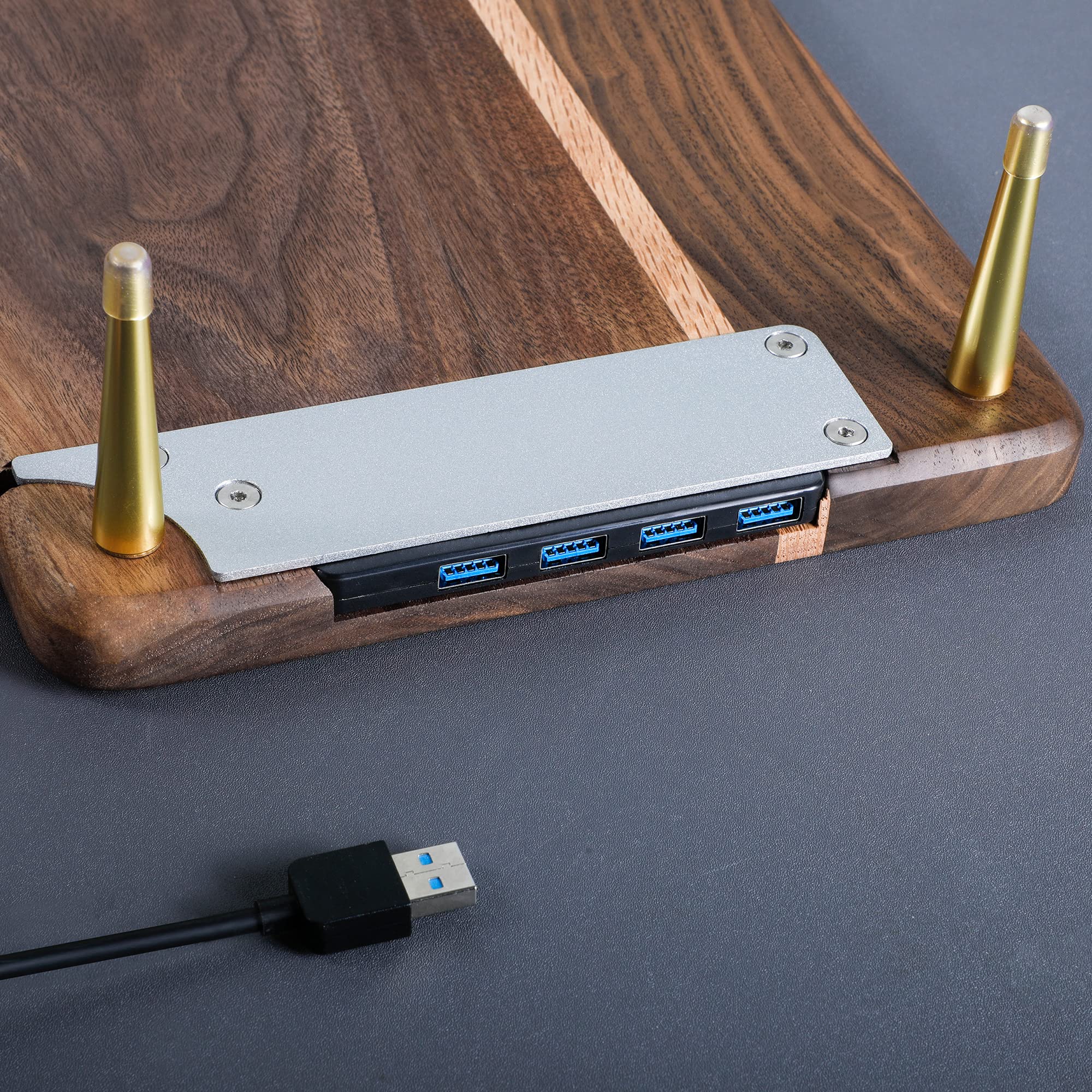Premium Wood Monitor Stand Riser with 4 USB Ports - American Walnut Desktop Organizer & Charging Hub (20.5x8.3in) - Perfect for Computer, Mac, PC & Smartphone - Ideal for Home Office, Gaming Setup & Workspace Organization
