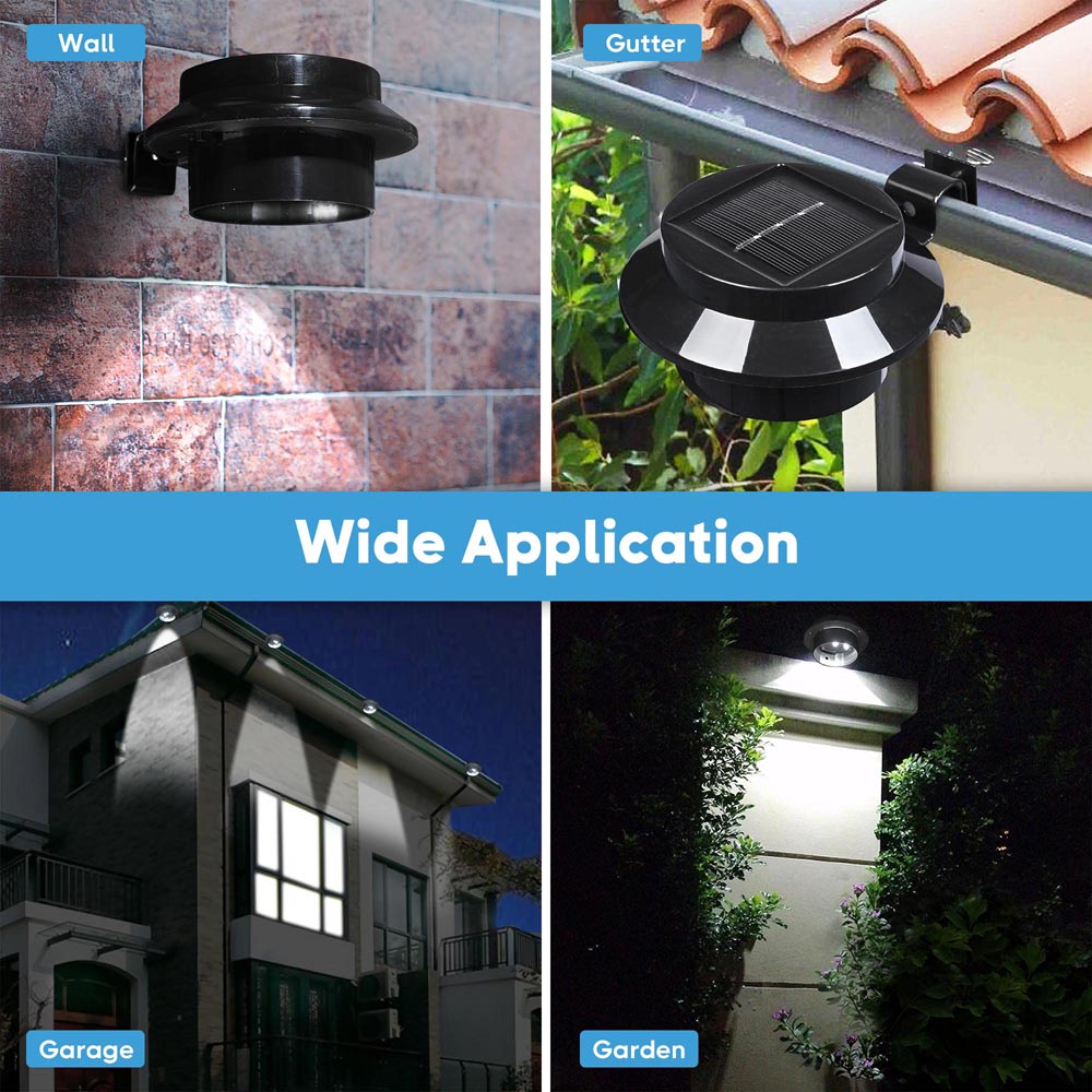 TheLAShop Solar Gutter Lights - 4 Pack Waterproof Outdoor LED Flood Lights with Dusk to Dawn Sensor for House, Garden, Fence & Pathway Lighting