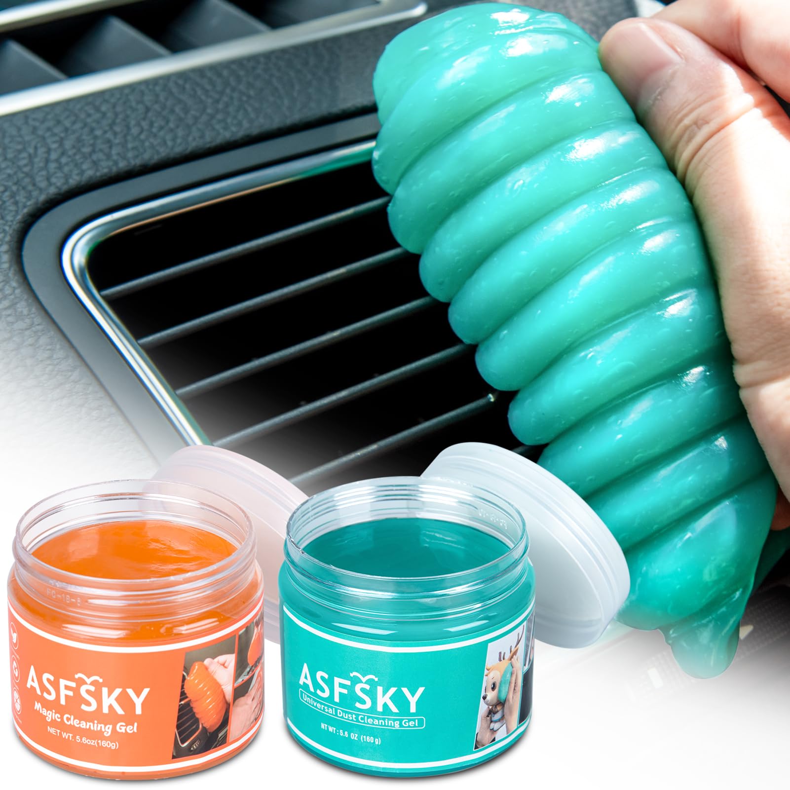 ASFSKY Car Cleaning Gel - Premium Detailing Putty for Car Vents, Crevices & Keyboard - Dust & Dirt Remover for Car Interior & Electronics (Great for Home, Office & Auto Detailing)