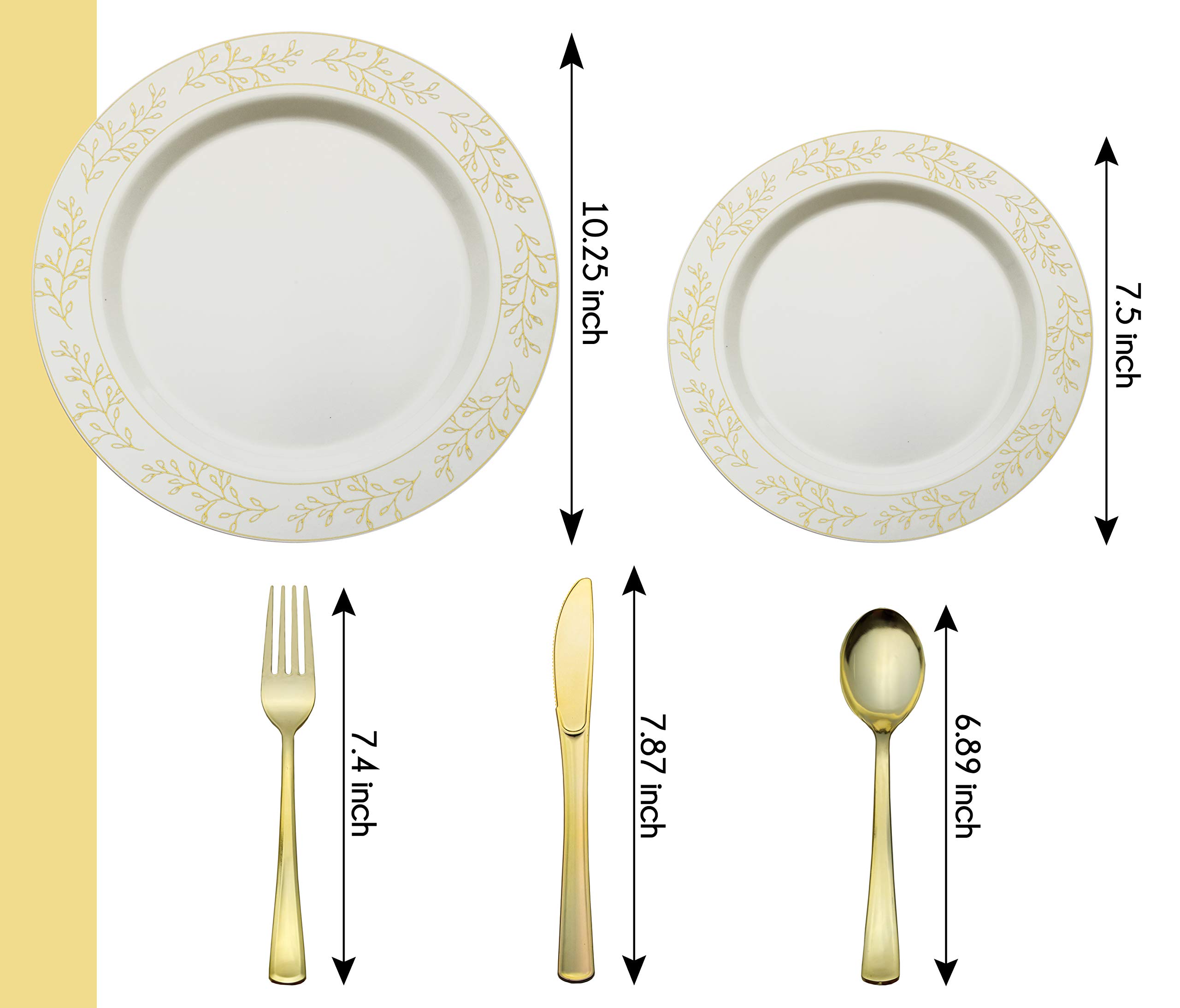 200-Piece Elegant Disposable Plastic Dinnerware Set - 40 Gold-Trimmed Plates, 40 Gold Dessert Plates & 40 Glossy Gold Cutlery (Forks, Knives, Spoons) - Perfect for Weddings, Parties, Picnics and Events