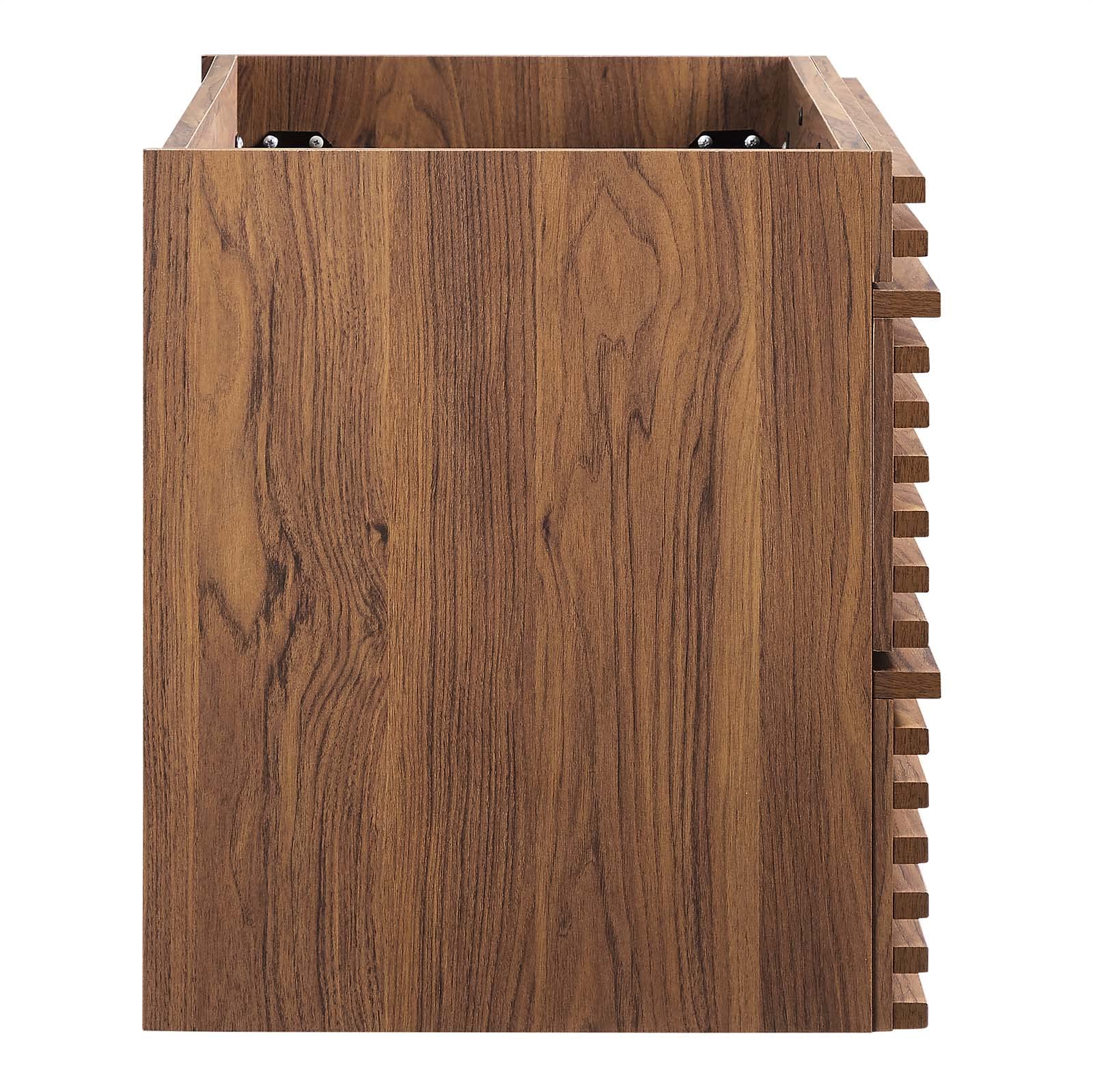 Modway Render 36 Inch Walnut Wall-Mounted Bathroom Vanity Cabinet with Mirror - No Sink Included | Modern Space-Saving Storage for Small Bathrooms & Powder Rooms