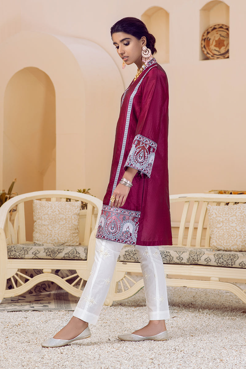 MAGENTA BLOOM EMBROIDERED SHIRT Women's Floral Embroidered Blouse - Elegant Casual Top for Spring Summer Outfits, Office Wear & Date Nights