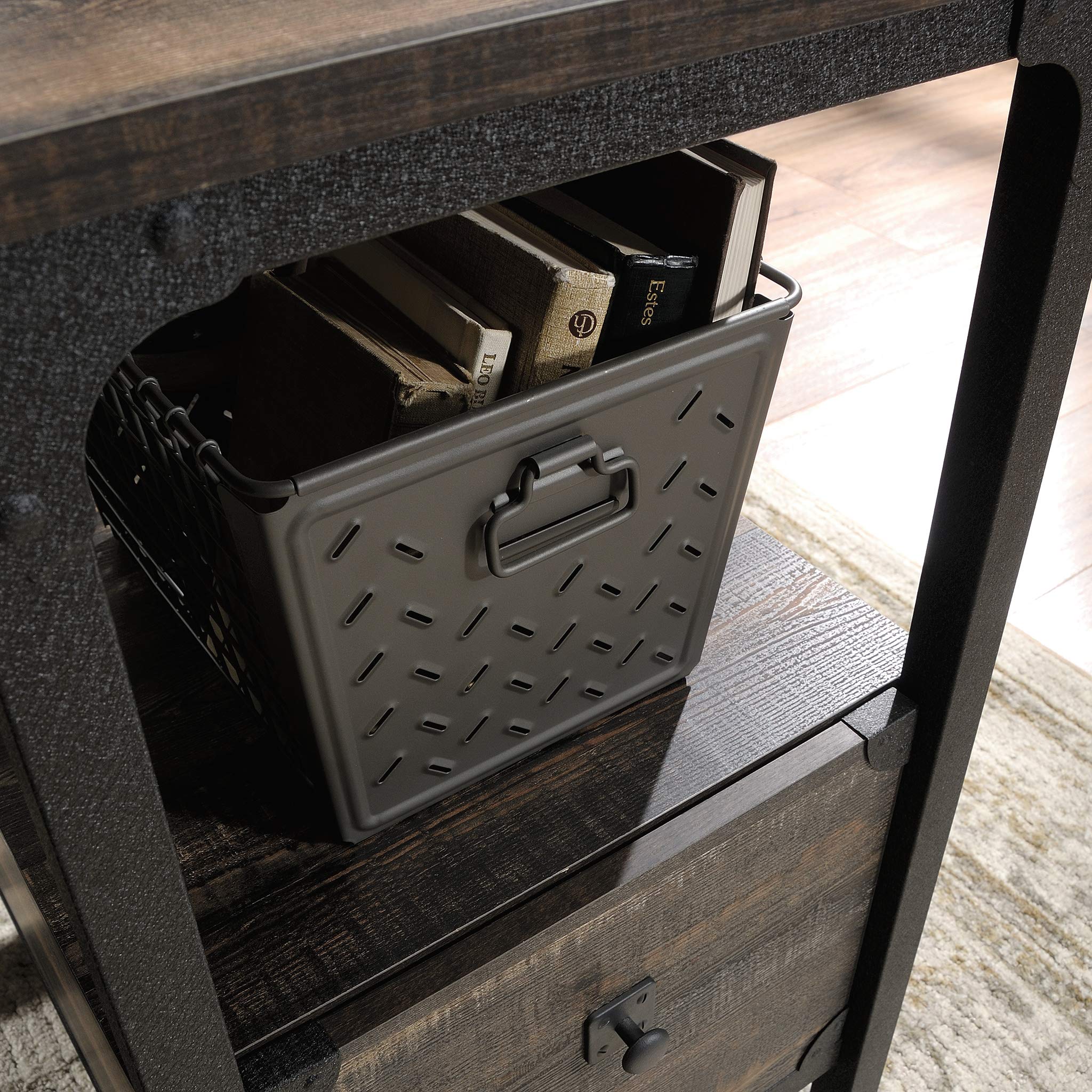 Sauder Steel River Industrial Office Desk with 2 Drawers & Open Shelf - Carbon Oak Finish - Perfect for Home Office & Workspace Organization