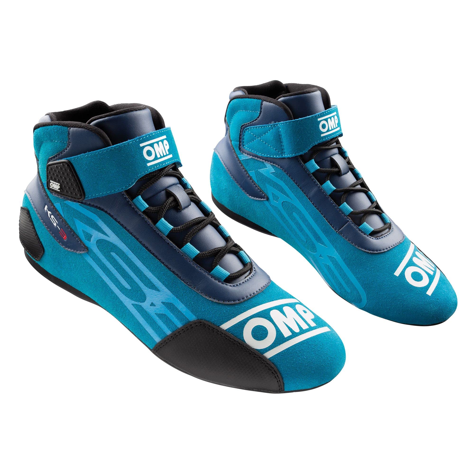 OMP Unisex-Adult Racing KS-3 Shoes 2021 Model - Navy Blue/Cyan - Size 36 (KC0-0826-A01-244-36) | High-Performance Motorsport Footwear for Karting, Track Racing & Driving Enthusiasts