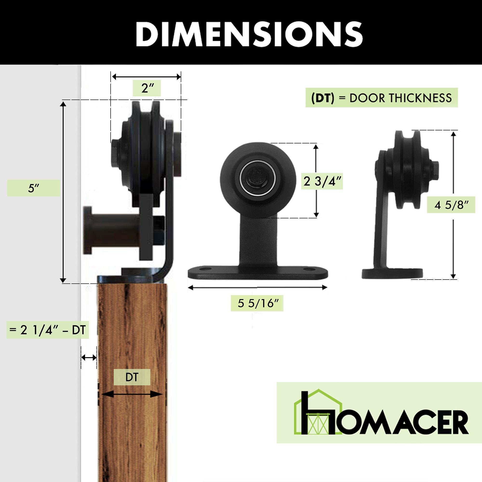 Homacer Black Rustic Non-Bypass Sliding Barn Door Hardware Kit - Heavy Duty T-Shape Roller Design for Double Doors with 4ft Flat Track | Interior & Exterior Use | Perfect for Farmhouse, Loft, and Industrial Style Homes