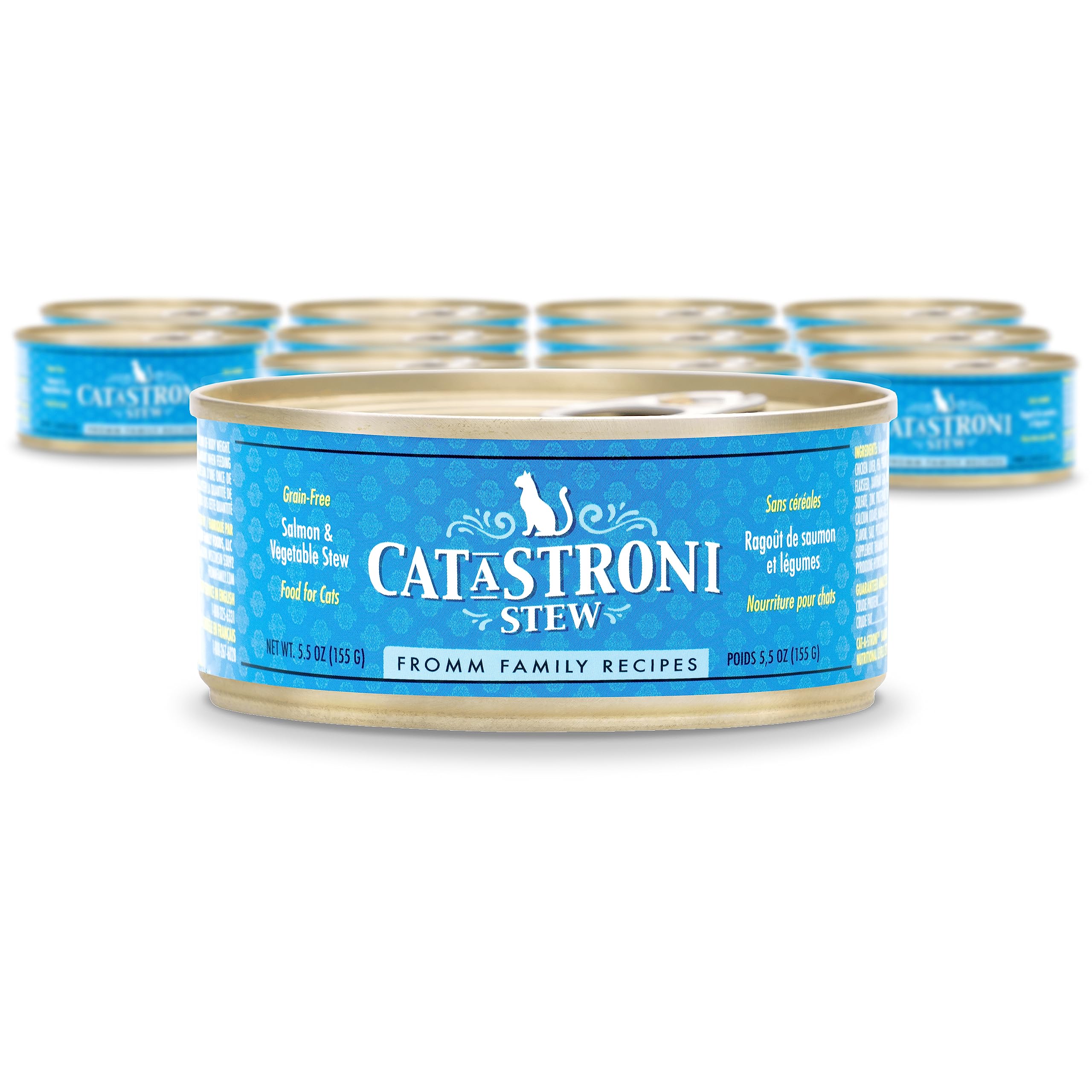 **Fromm Cat-A-Stroni Salmon & Vegetable Stew Wet Cat Food - Premium Grain-Free Recipe - Case of 12 (5.5 oz Cans) - Healthy Meal for Adult & Senior Cats - Perfect for Picky Eaters & Digestive Health**