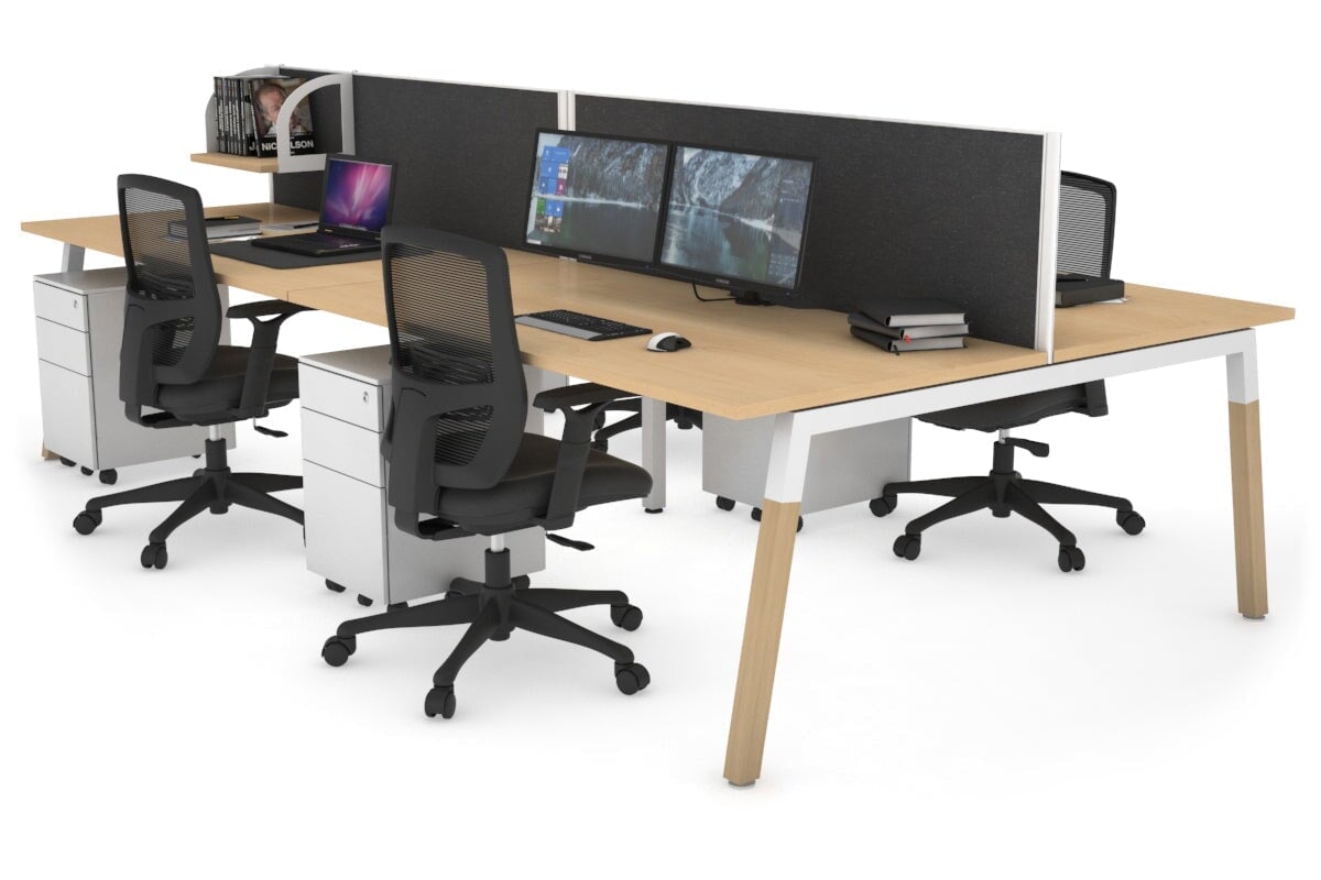 4-Person Office Workstation with Quadro A Legs & Wood Cross Beam - 1200L x 800W Desk with Cable Management Scallop | Perfect for Collaborative Workspaces & Home Offices