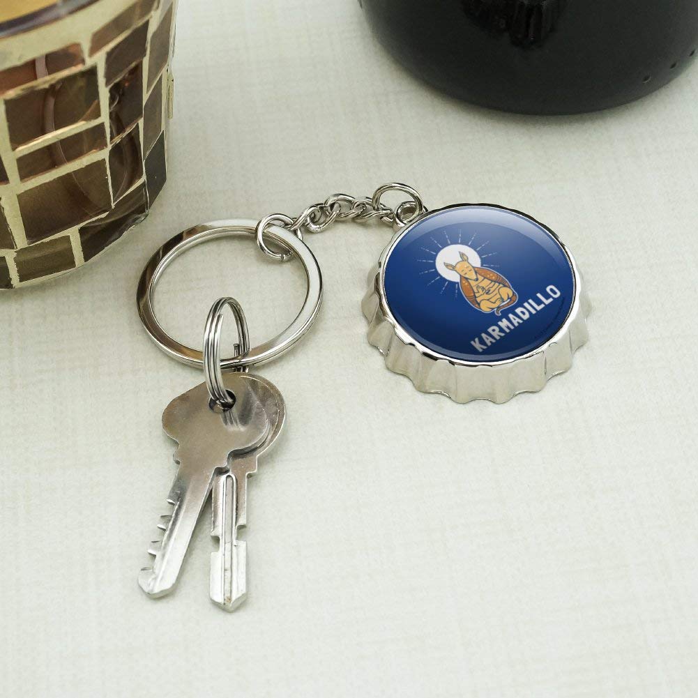Funny Armadillo Keychain - Chrome Plated Metal Bottle Opener with Pop Cap - Perfect for Gifts, Parties, and Everyday Use